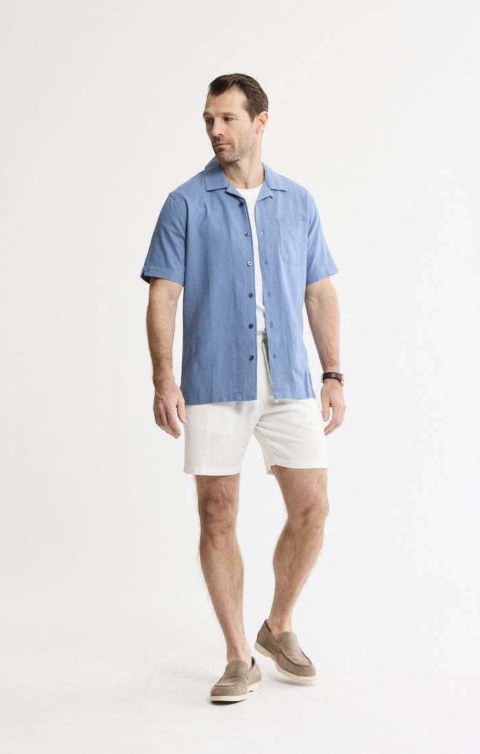 Linen Blend Short Sleeve Camp Shirt: STONE / L