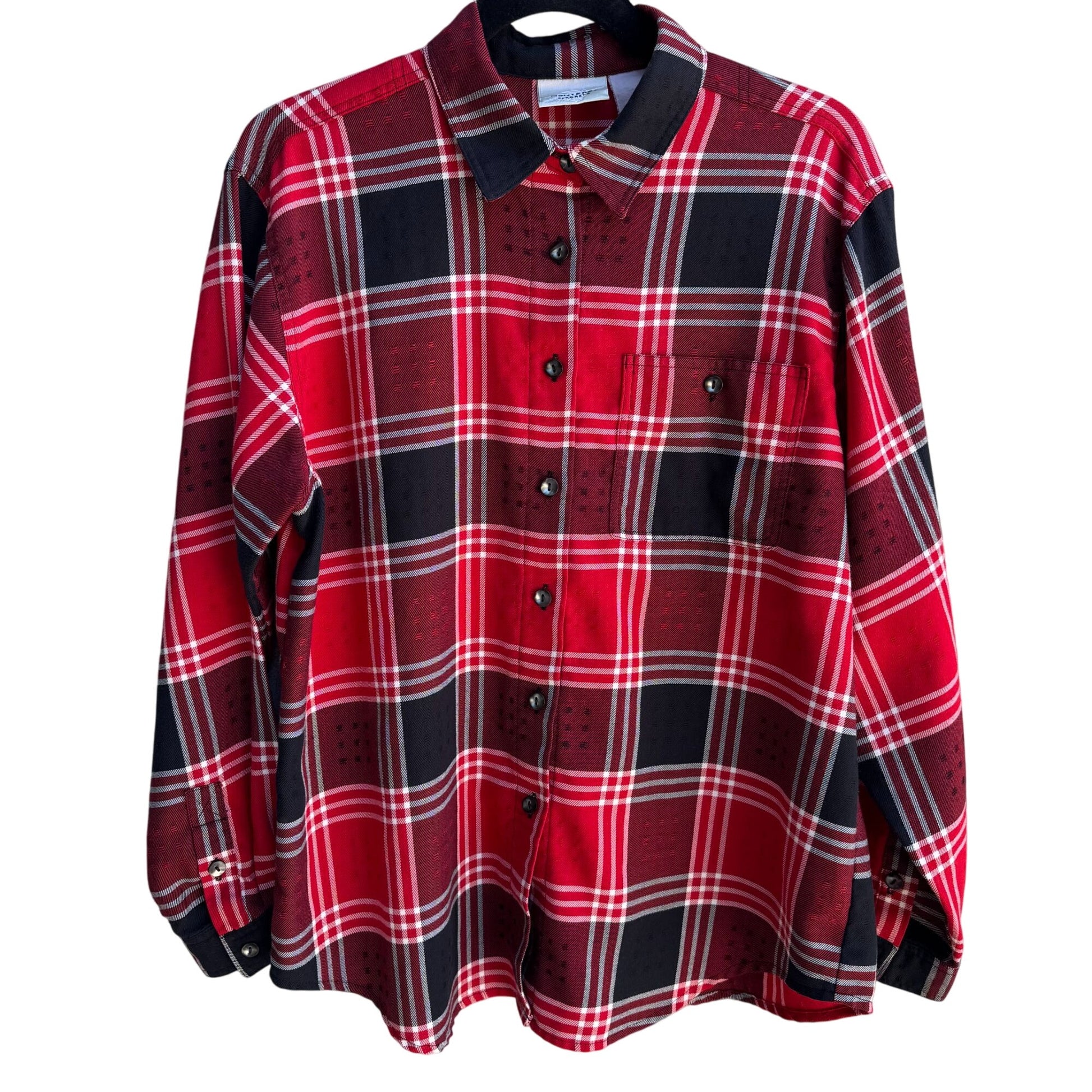 Monterey By Koret Vintage Red Black Plaid Button Down Textured Flannel Shirt XL