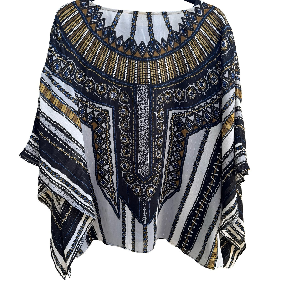 Bob Mackie Wearable Art Flowy Resortwear Poncho Kimono Top Set Tribal Print L