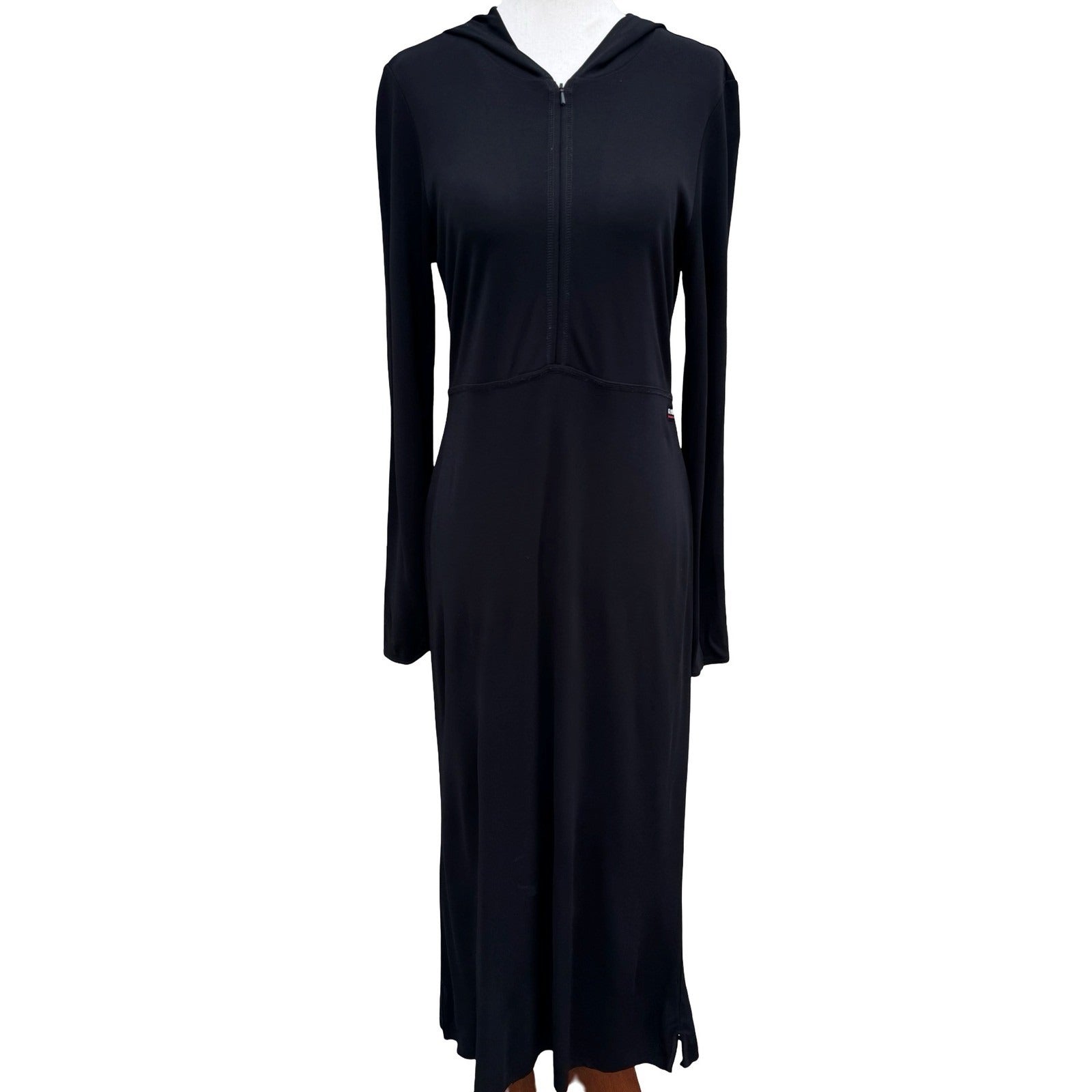 Polo Jeans Co Ralph Lauren Black Hooded Maxi Dress Zip Front PL Gorpcore Sporty