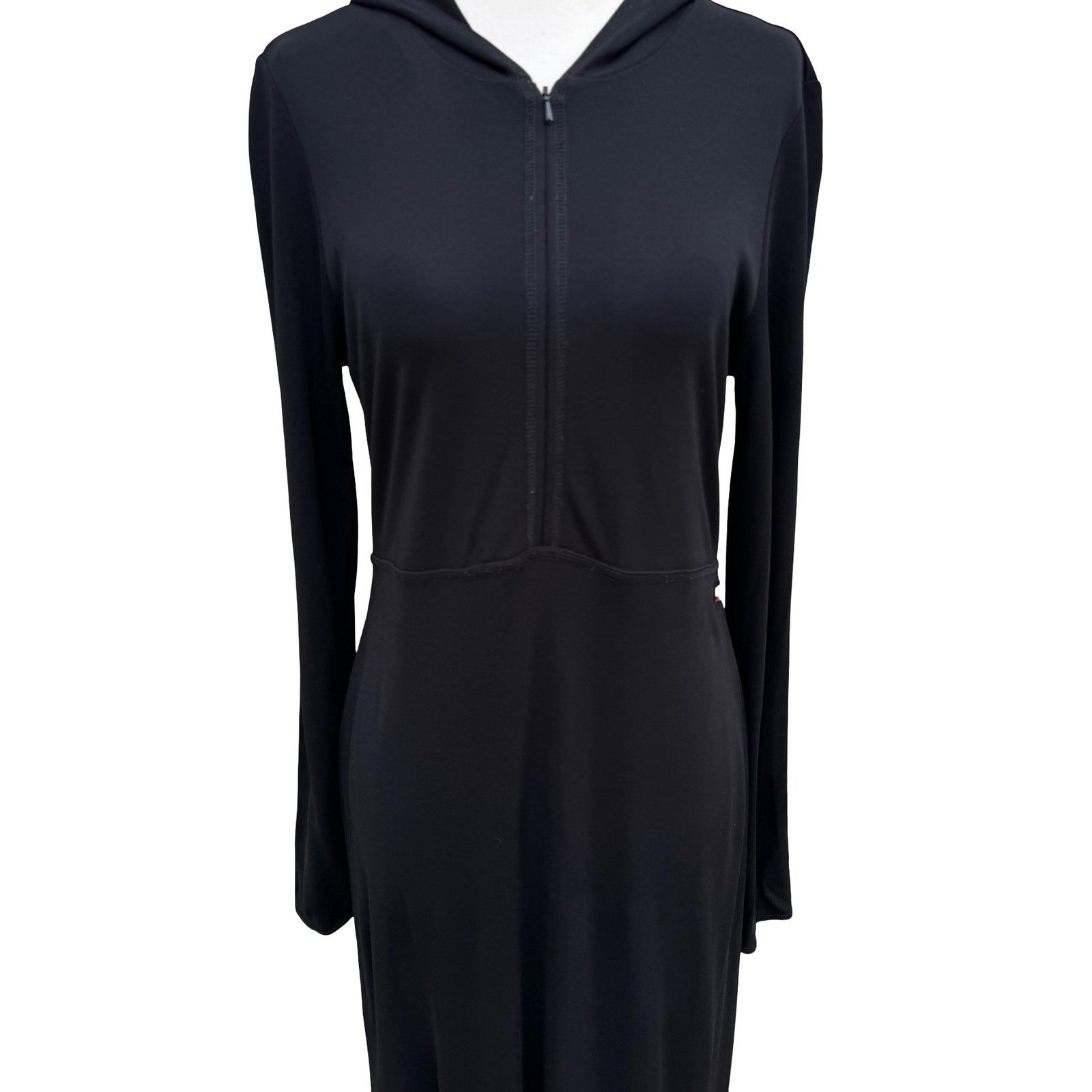 Polo Jeans Co Ralph Lauren Black Hooded Maxi Dress Zip Front PL Gorpcore Sporty