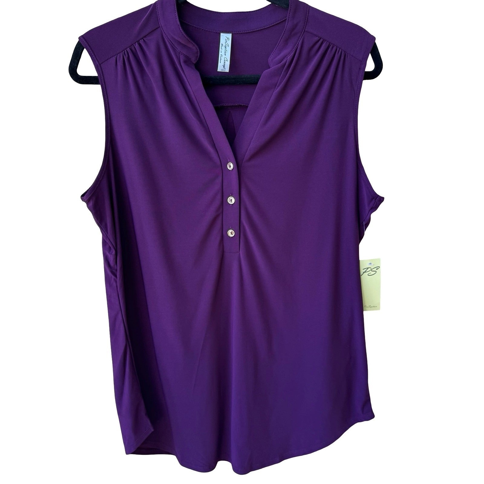 PerSeption Minimalist Professional Jewel Purple Sleeveless Henley Blouse XL NEW