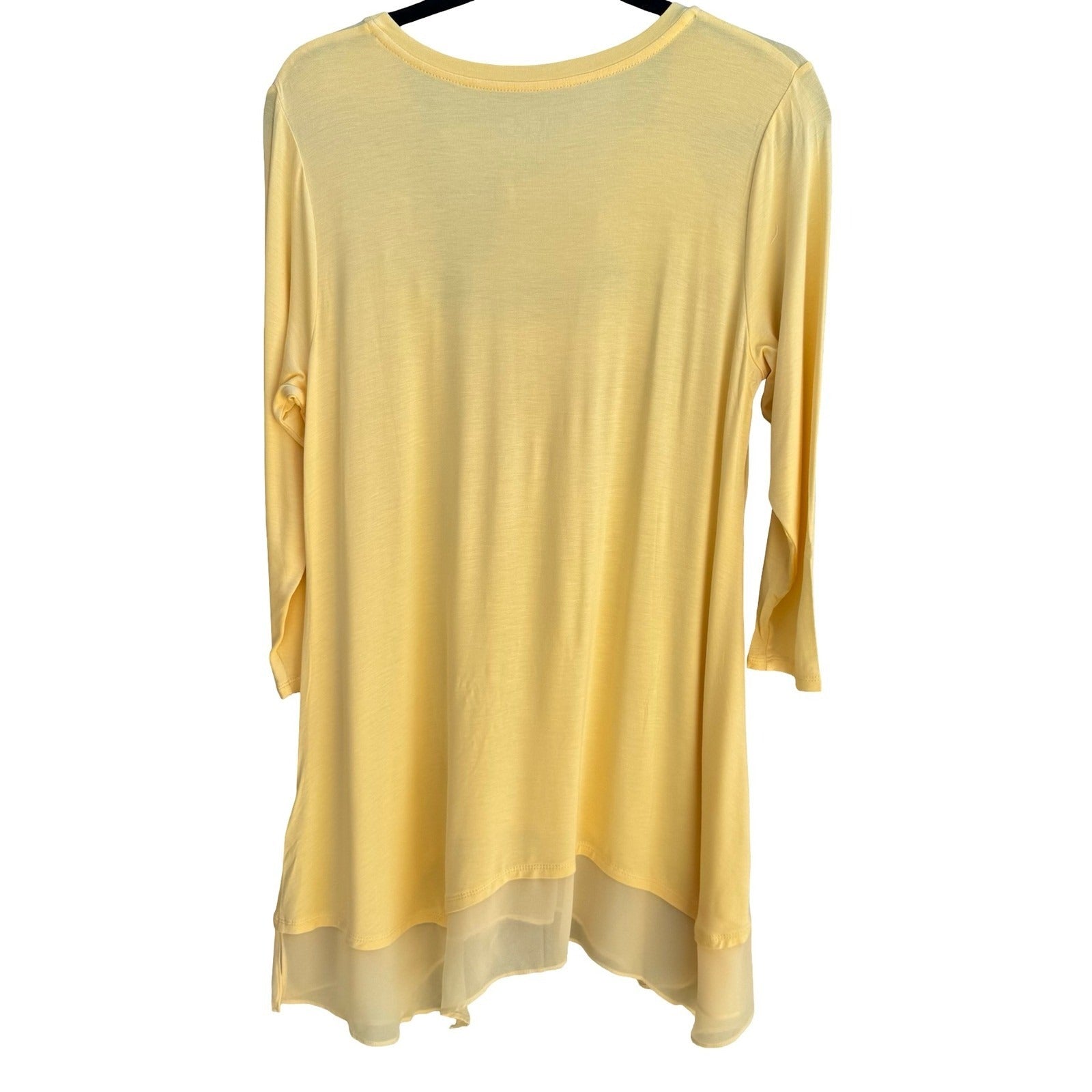 LOGO Lori Goldstein Butter Yellow Lagenlook Minimalist Flowy Chiffon Jersey TopM