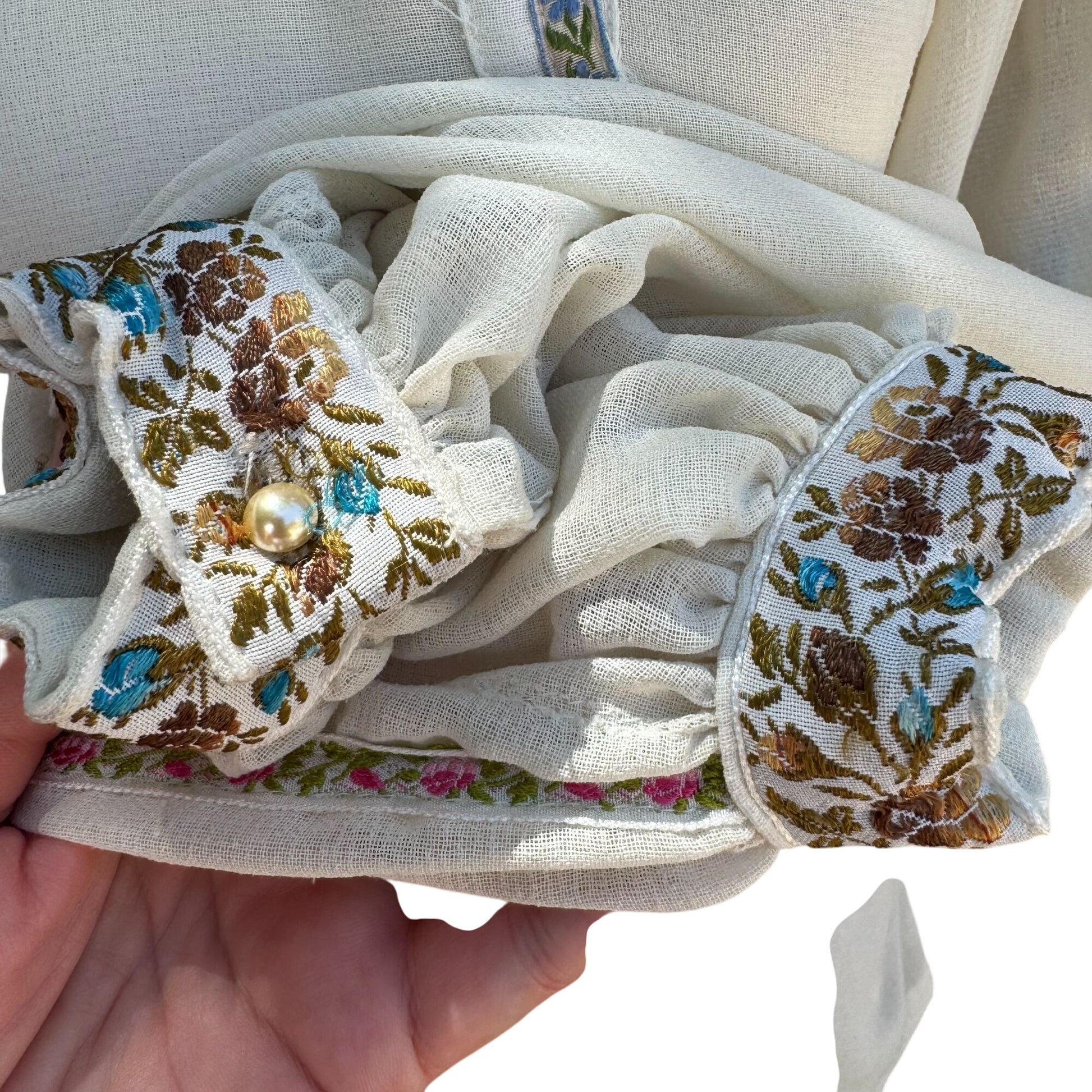 The French Clique Vintage 70s Silk Embroidered Blouse Belt Harem Palazzo Pants 4