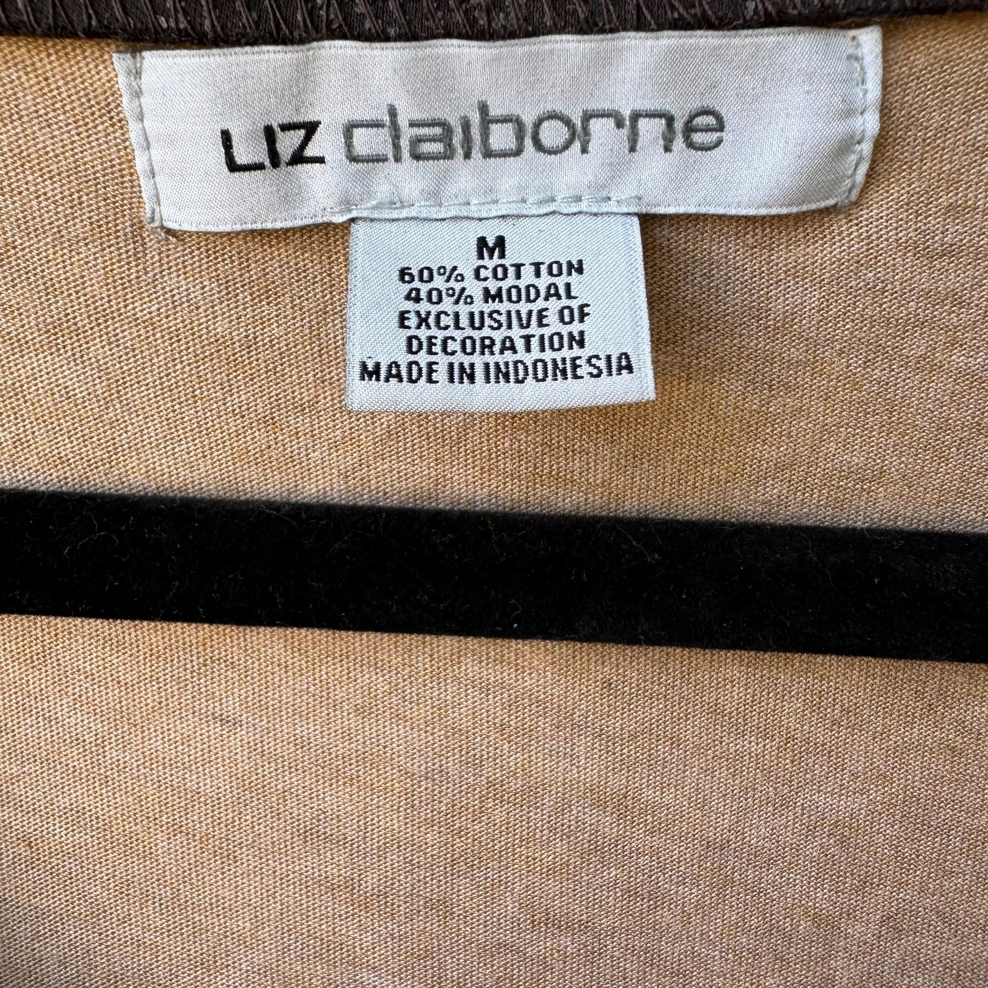 Liz Claiborne Vintage Y2K Womens Beige V-Neck Babydoll Cap Sleeve Shirt Top M