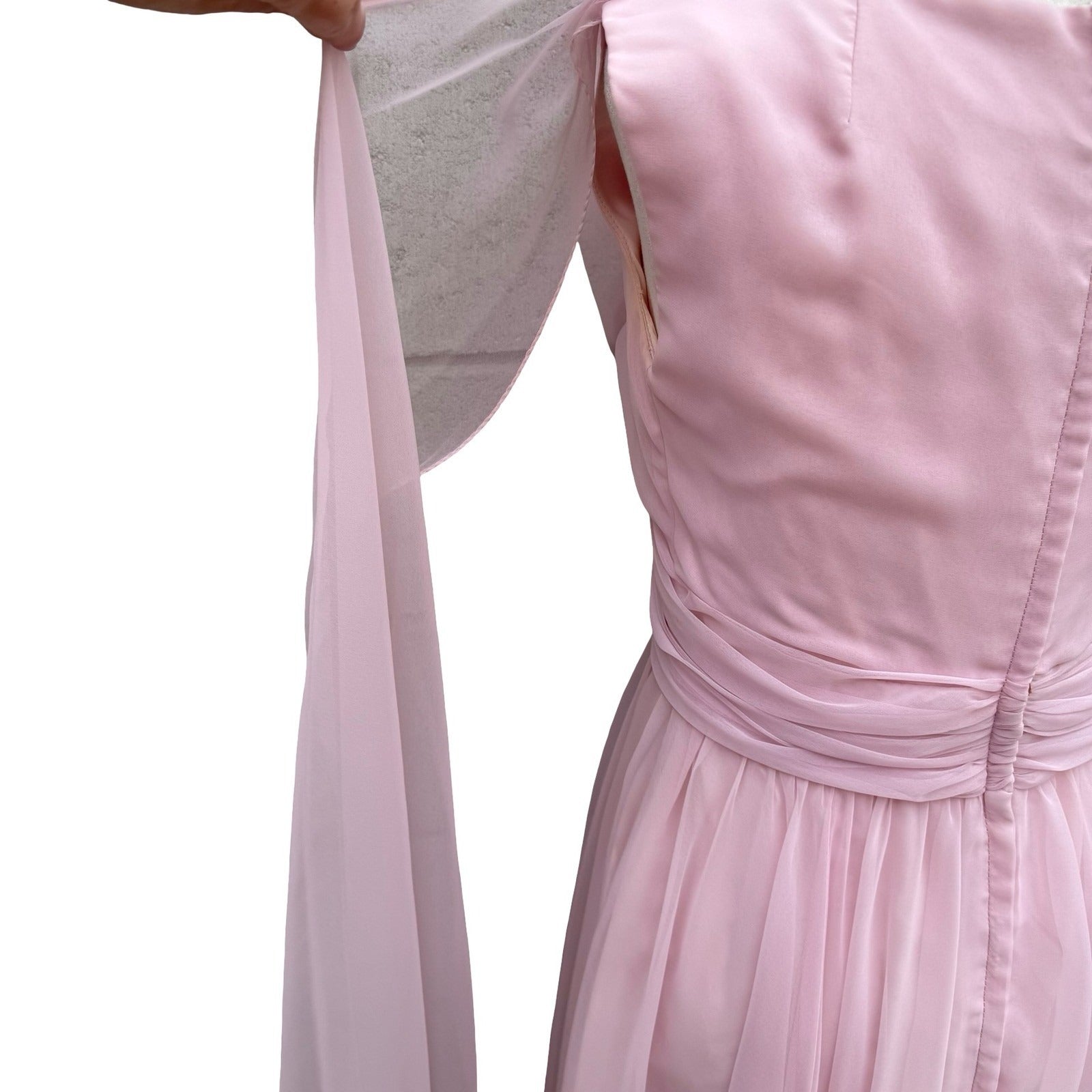 Miss Elliette California Vintage 60s Pink Chiffon Grecian Maxi Dress 2577 Sze XS
