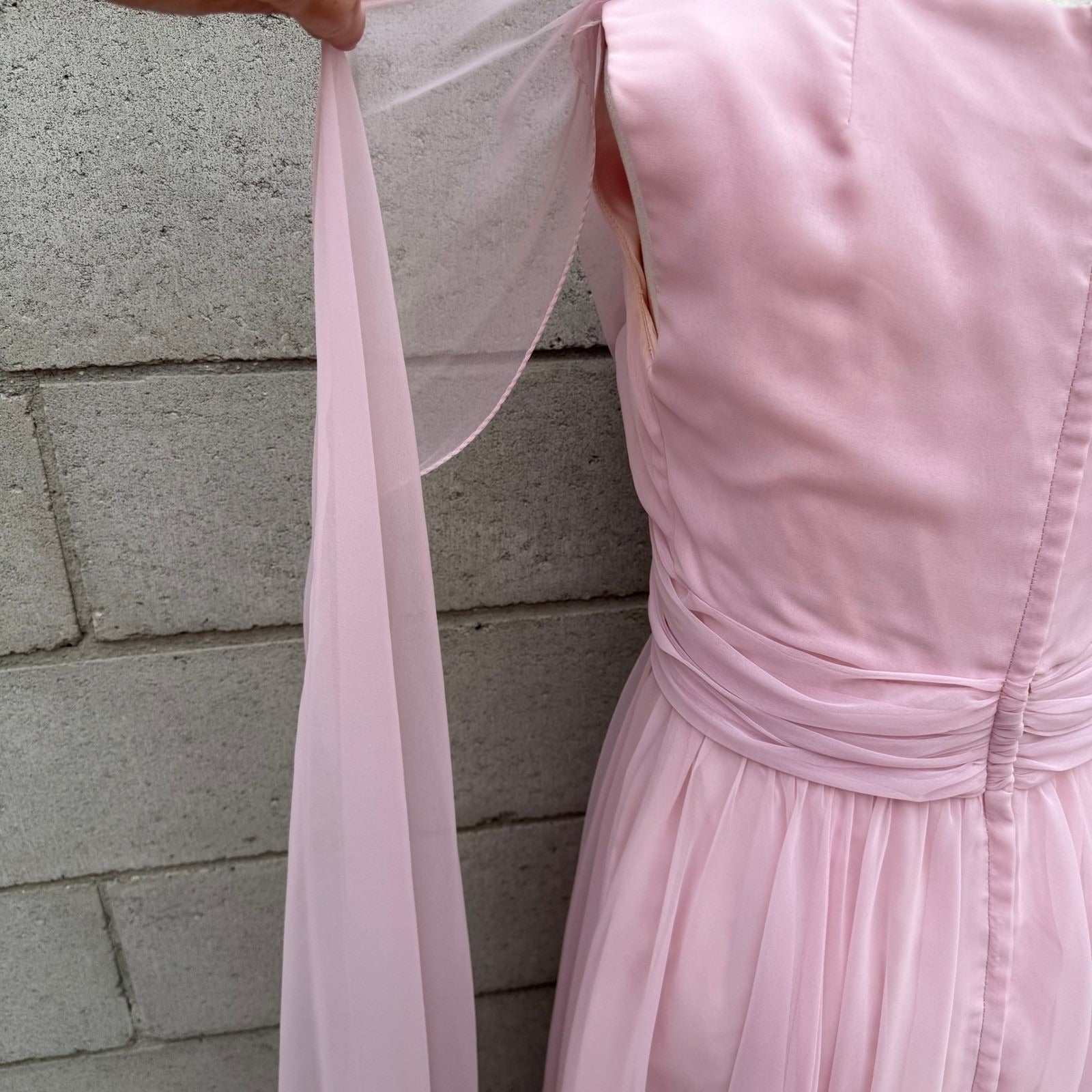 Miss Elliette California Vintage 60s Pink Chiffon Grecian Maxi Dress 2577 Sze XS