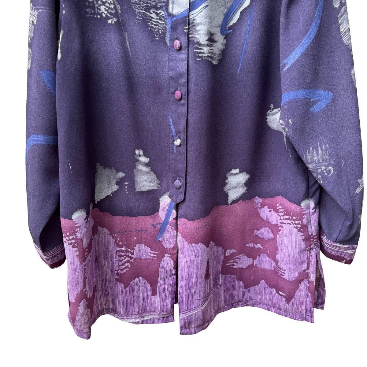 Beverly Rose Vintage 80s Art To Wear Purple Abstract Landscape Print Blouse L