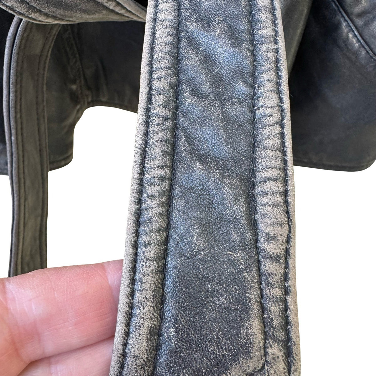 Plantation Vintage Grunge Rocker Belted Distressed Biker Moto Jacket ZIPPER FLAW