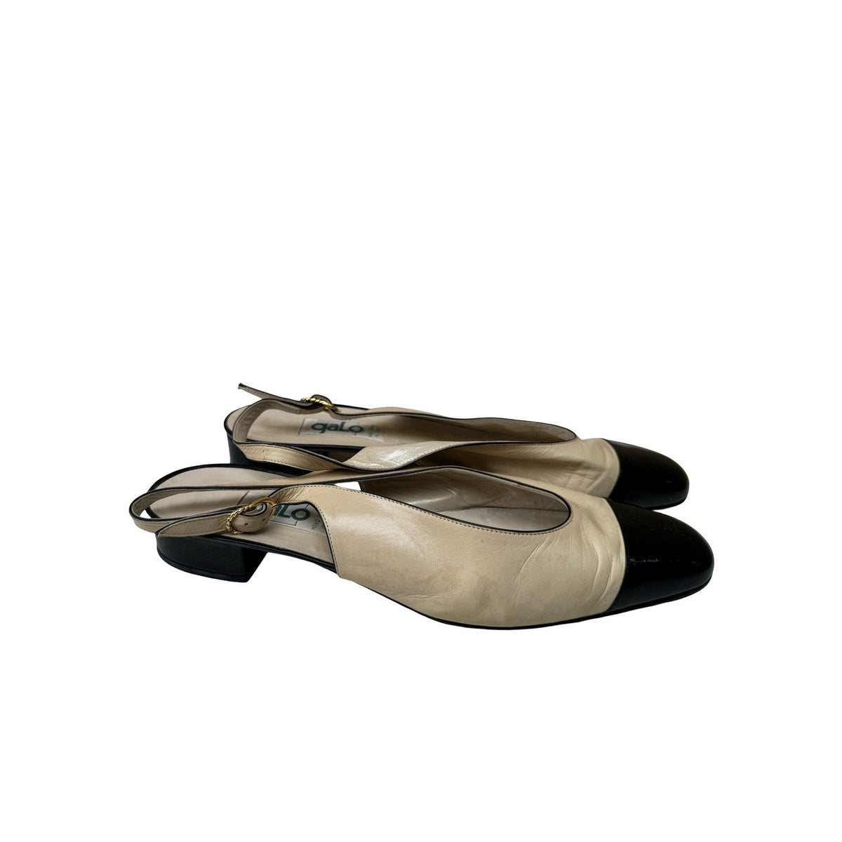 Galo Vintage Two Tone Old Money Cap Toe Leather Slingback Pumps Cream Womens 42