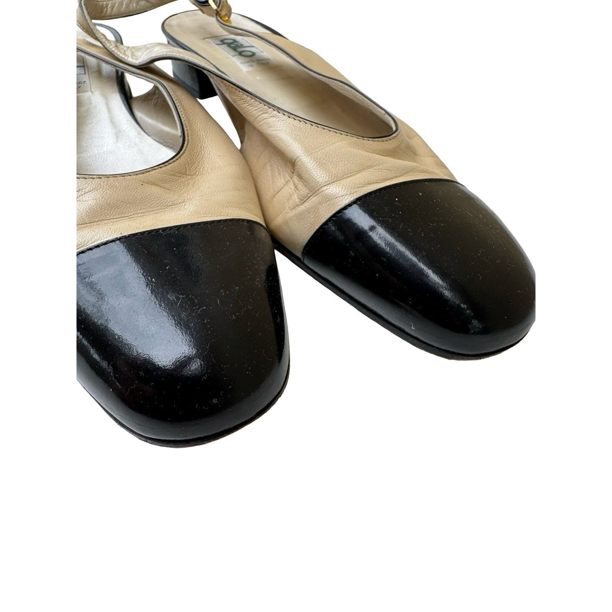 Galo Vintage Two Tone Old Money Cap Toe Leather Slingback Pumps Cream Womens 42