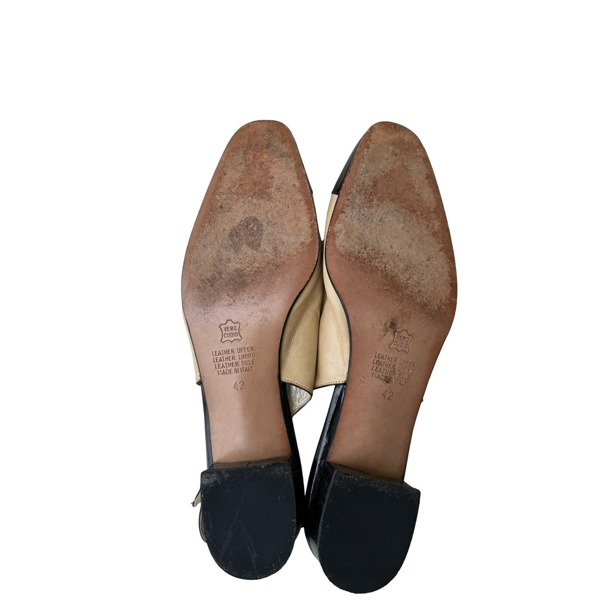 Galo Vintage Two Tone Old Money Cap Toe Leather Slingback Pumps Cream Womens 42