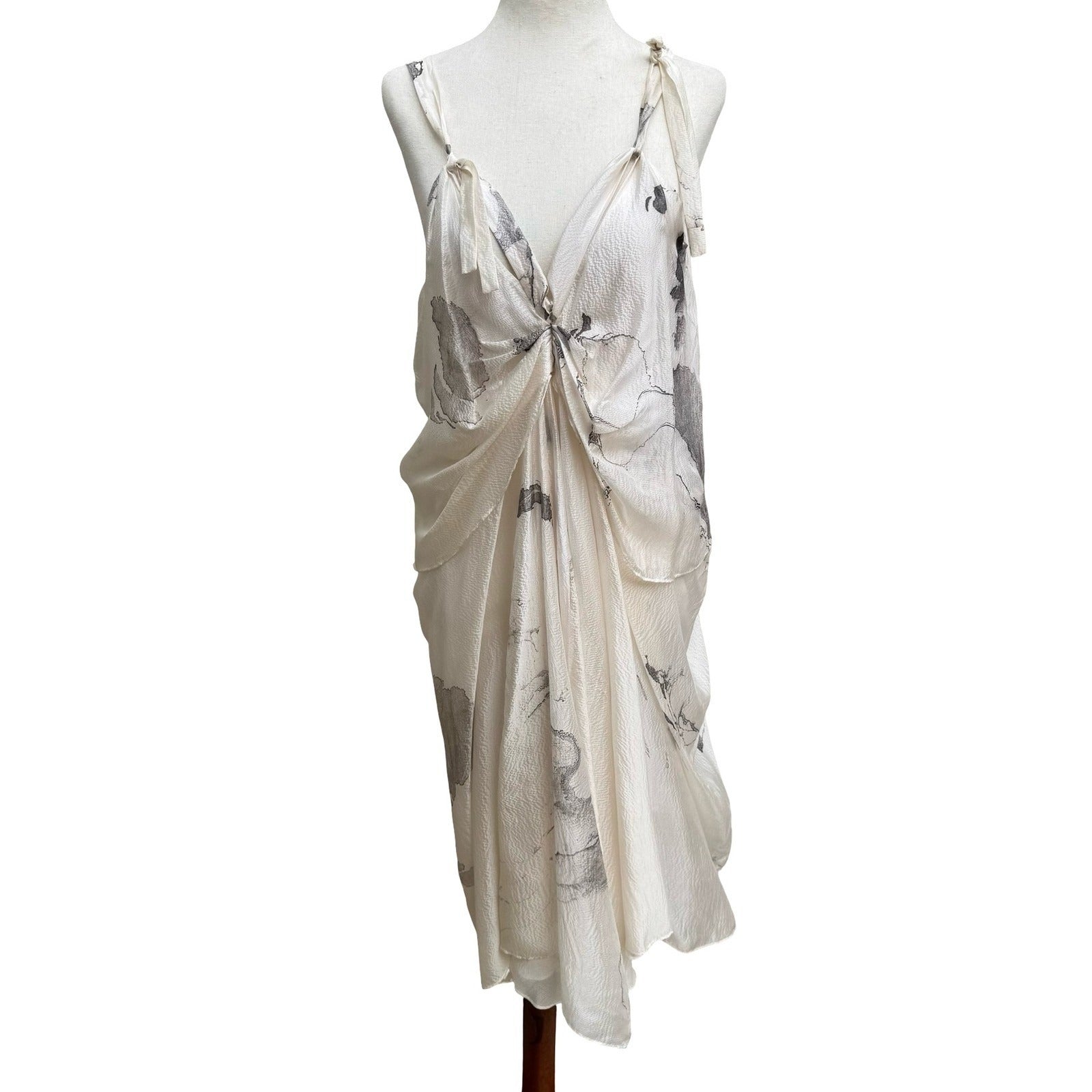 Sharon Wauchob French Silk Ethereal Avant Garde Draped Midi Dress Abstract Print