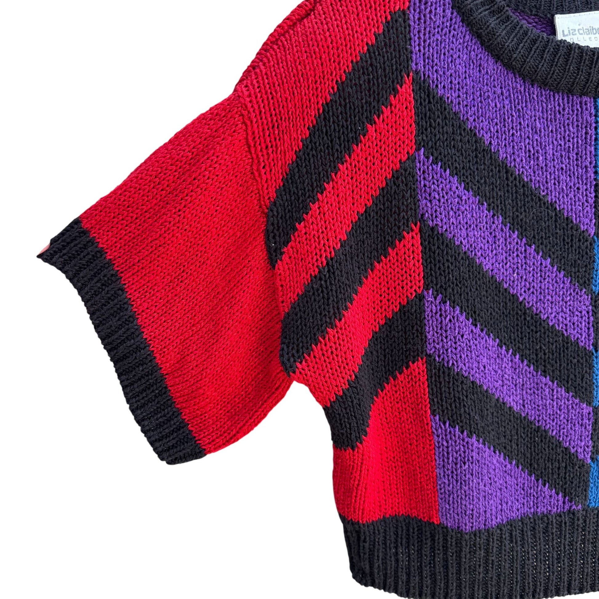 Liz Claiborne Petite Vintage Cropped Chevron Short Sleeve Silk Blend Sweater P