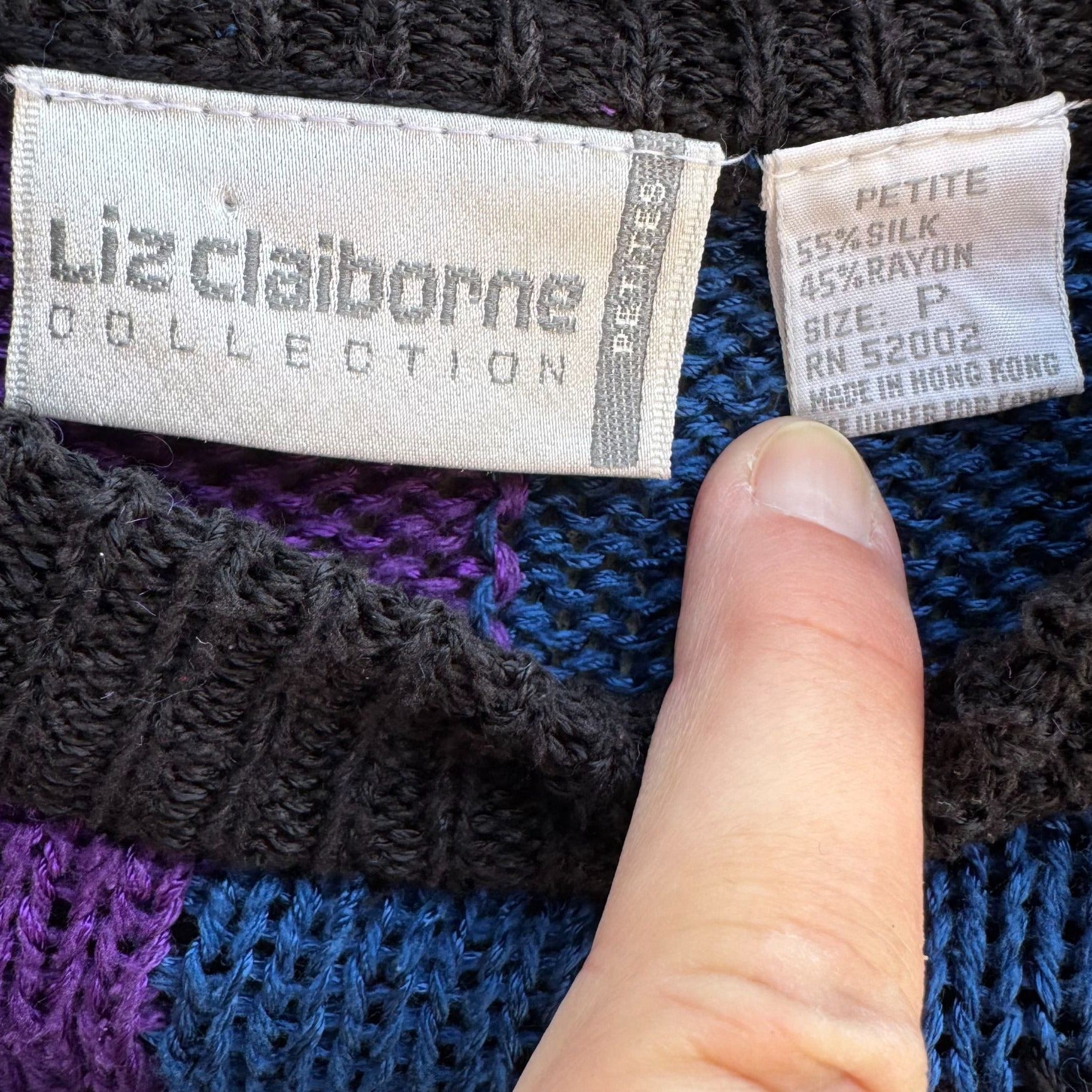 Liz Claiborne Petite Vintage Cropped Chevron Short Sleeve Silk Blend Sweater P