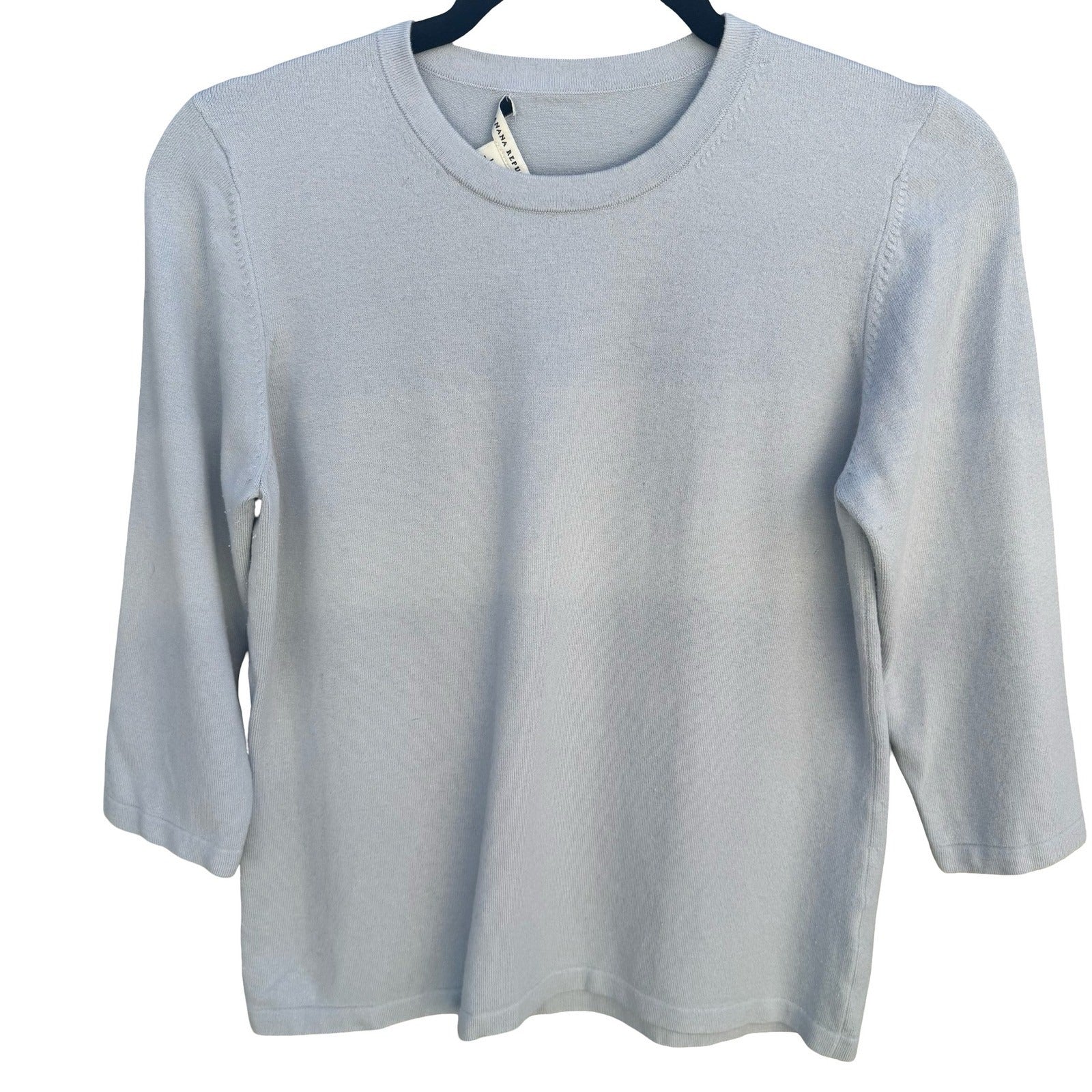 Banana Republic Womens Silk Blend 3/4 Sleeve Crew Neck Sweater Light Blue L