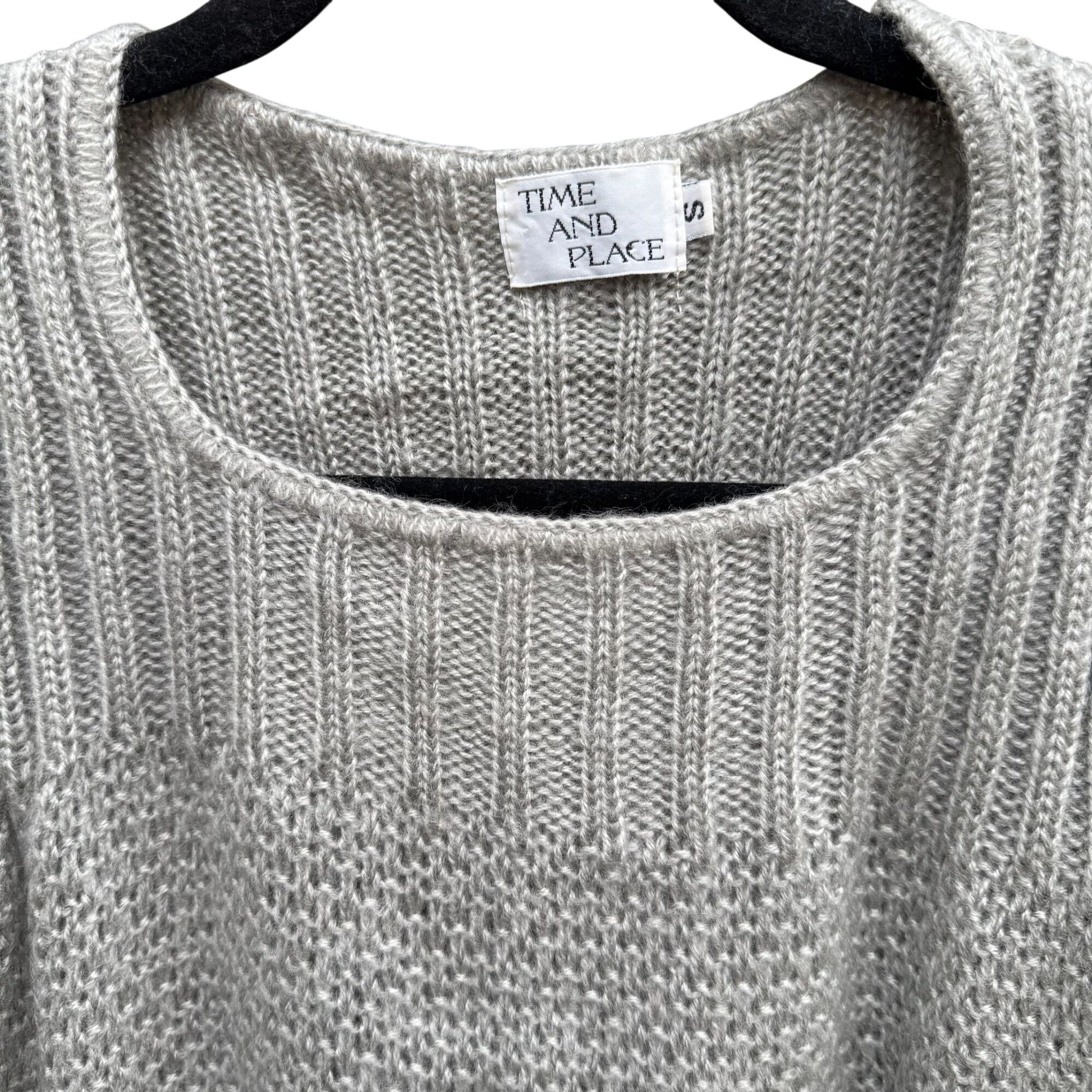 Time & Place Vintage 80s Womens Puff Sleeve Gray Knit Sweater Scoop Neck Cropped