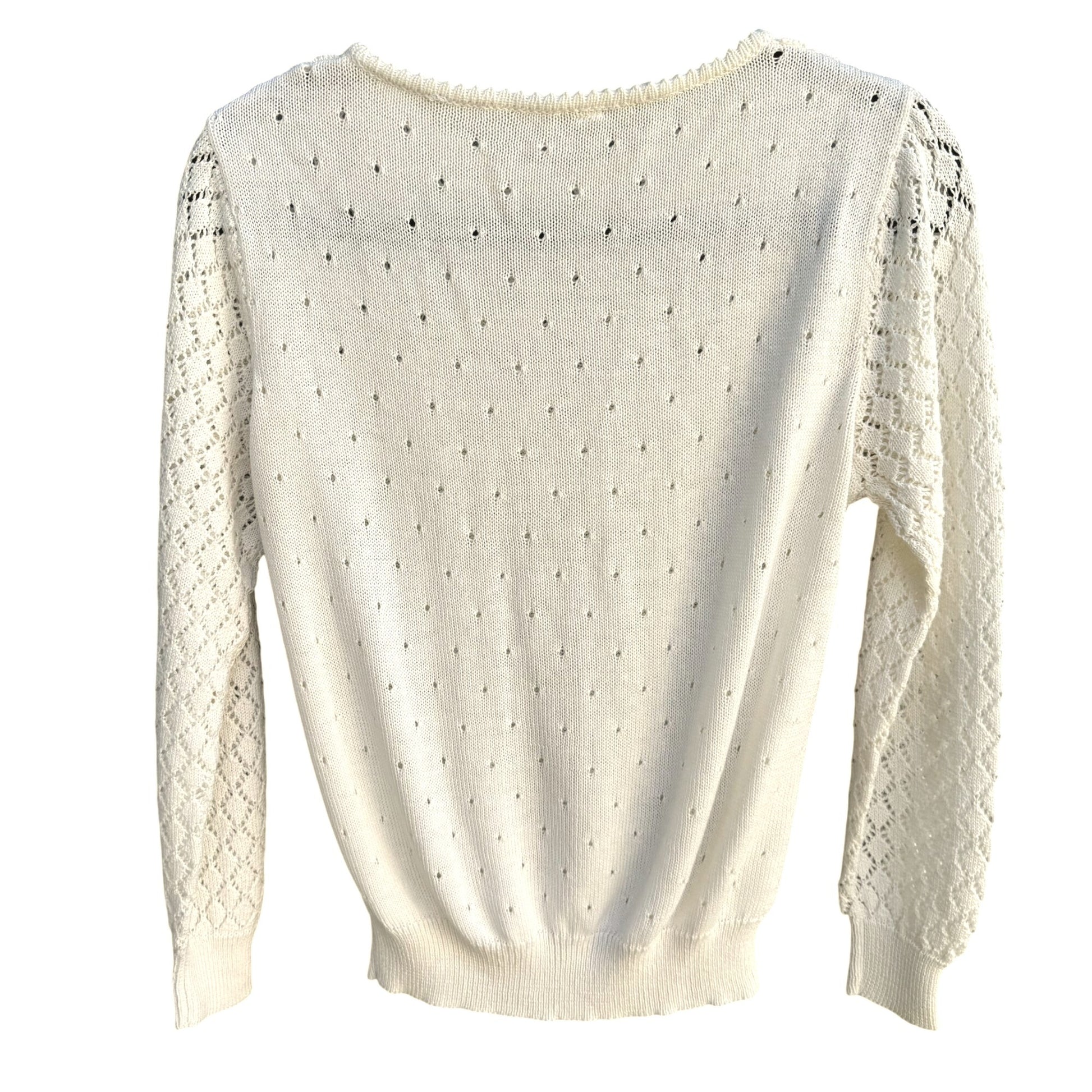 Vintage Coquette Pointelle Knit Sweater White Openwork Lacy Long Sleeve Top M/L
