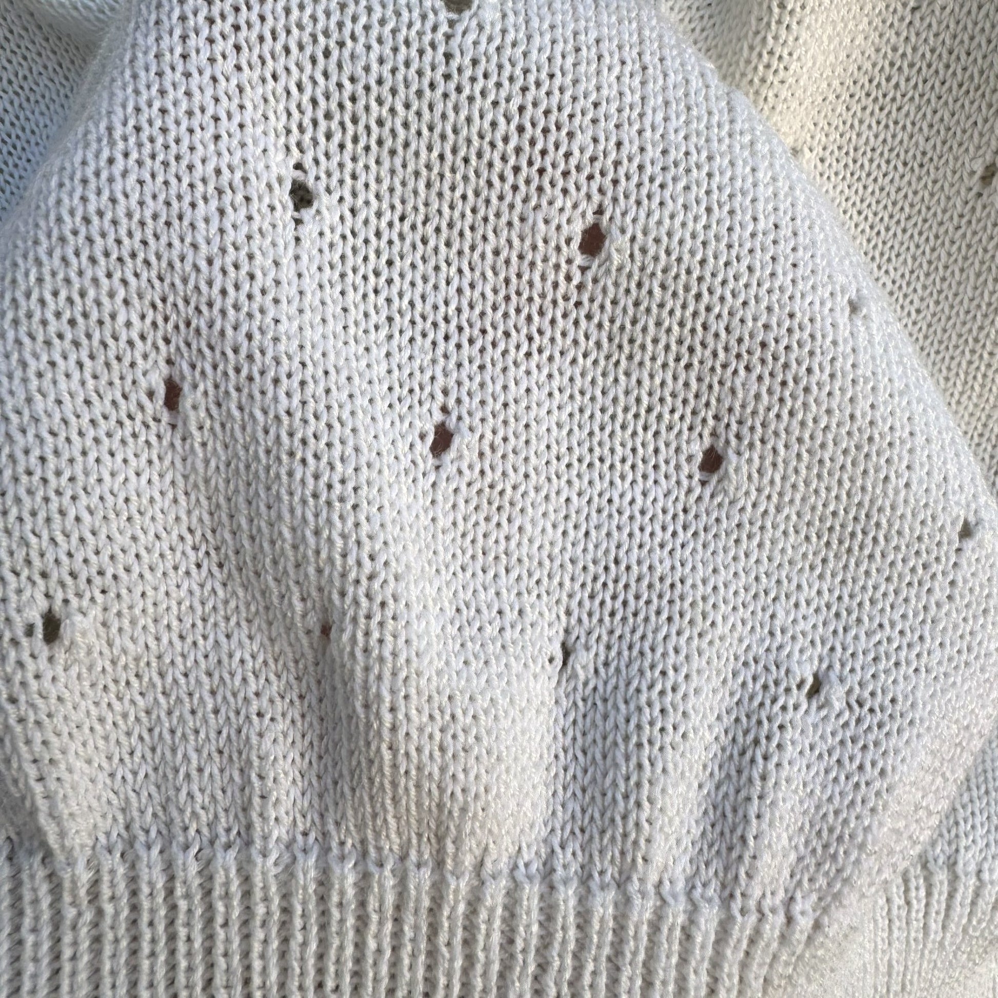 Vintage Coquette Pointelle Knit Sweater White Openwork Lacy Long Sleeve Top M/L