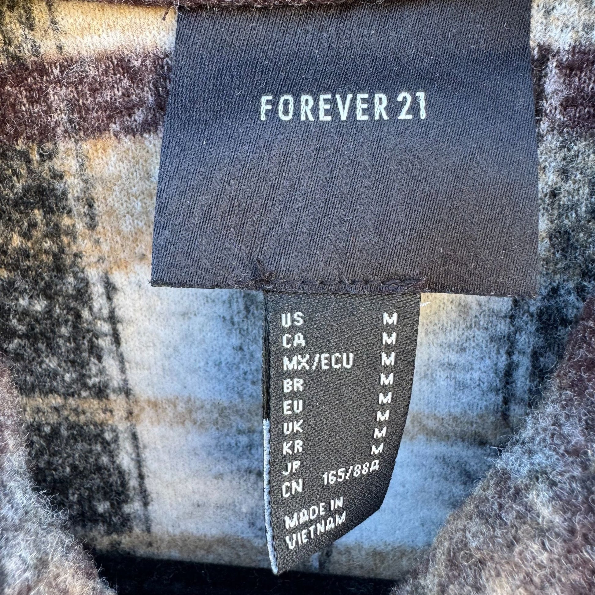 Forever 21 Plaid Flannel Y2K Grunge Oversized Jacket M Brown Beige Wool Blend