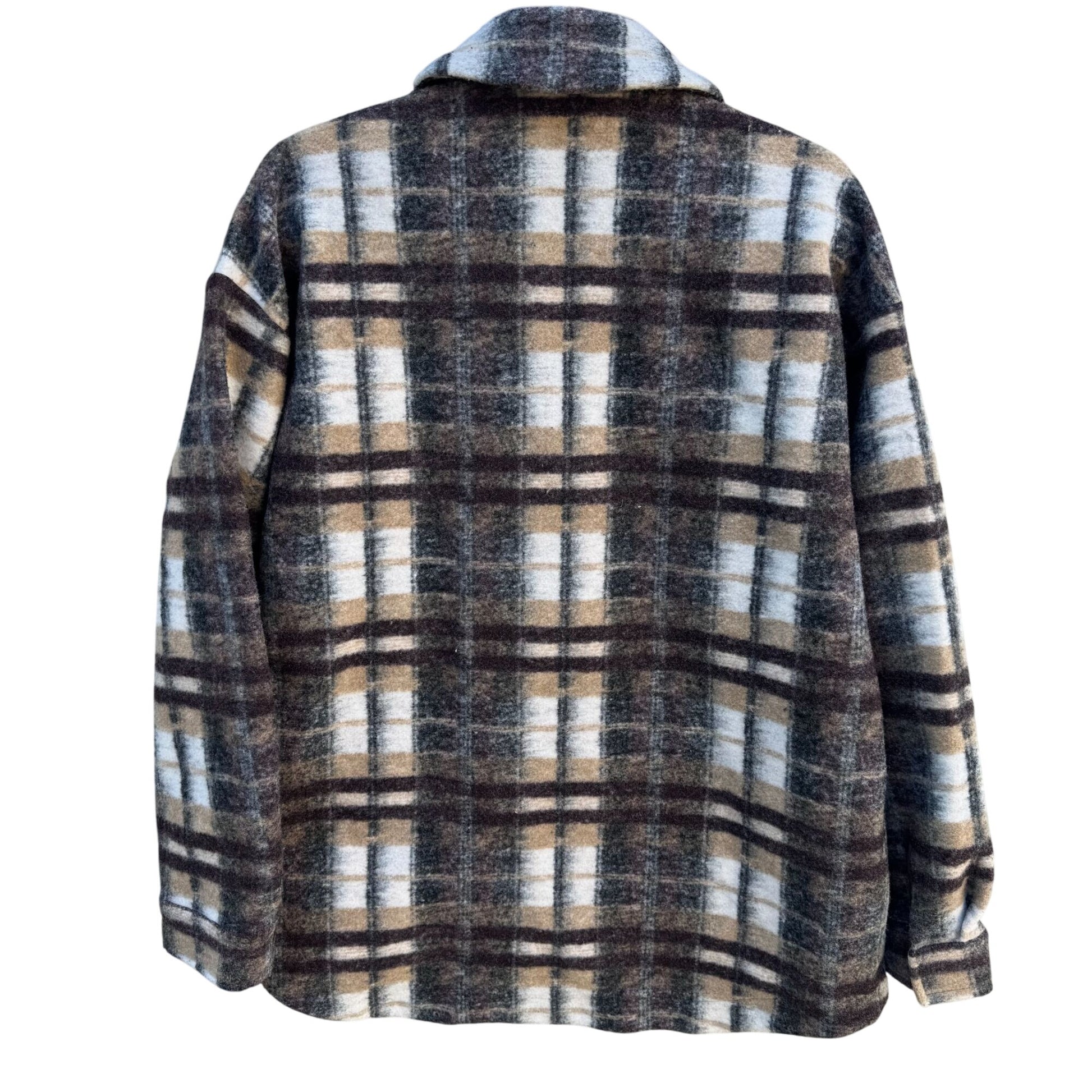 Forever 21 Plaid Flannel Y2K Grunge Oversized Jacket M Brown Beige Wool Blend