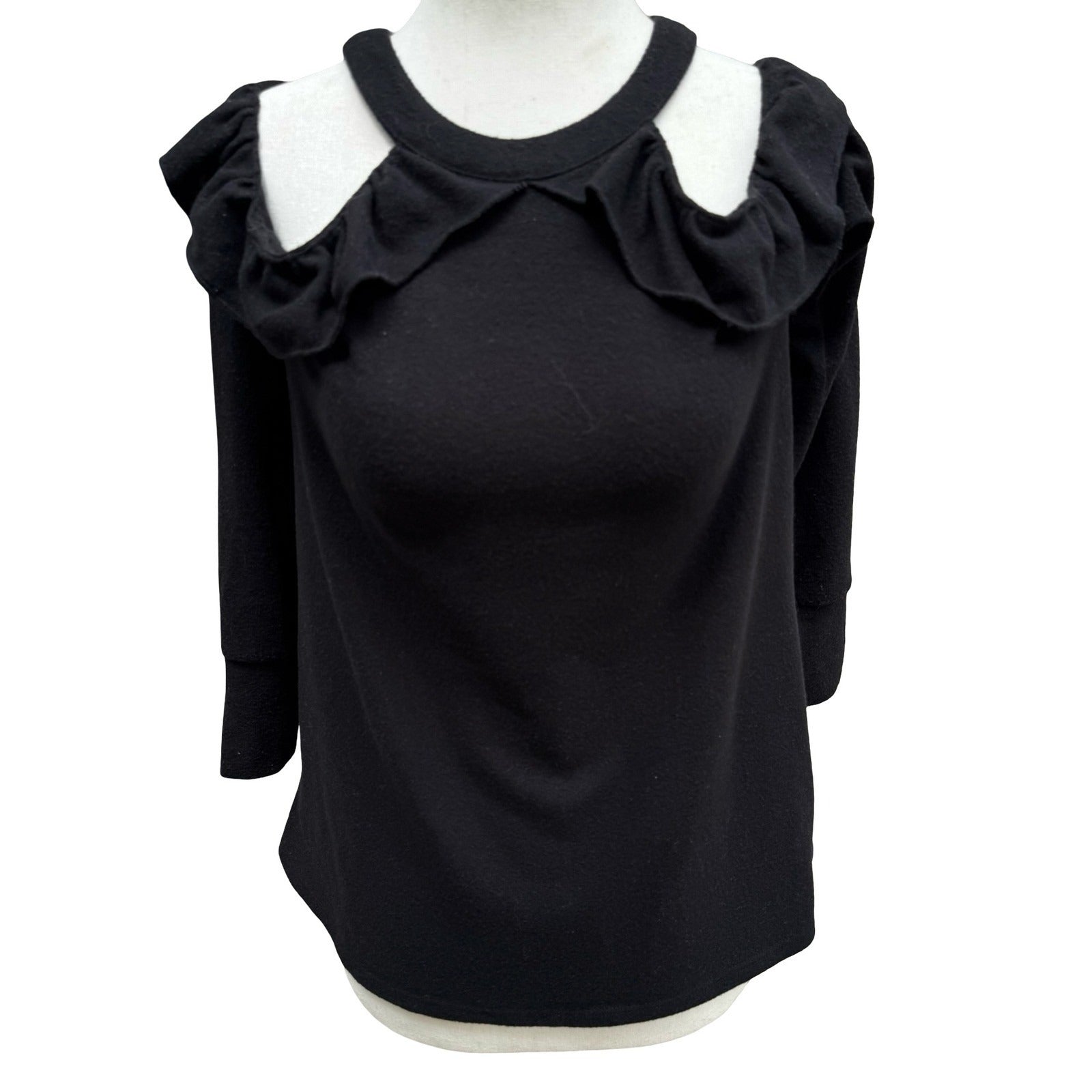 1.STATE Coquette Romantic Goth Cold Shoulder Ruffle Knit Top Keyhole Back XS