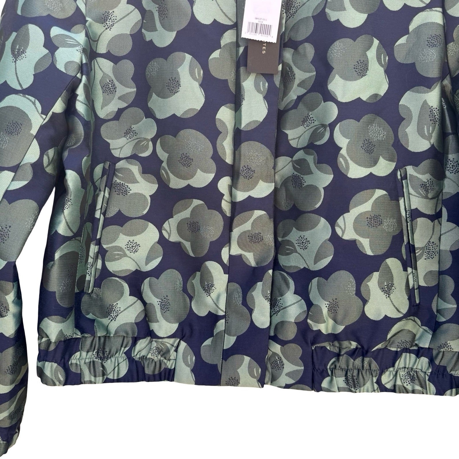 Banana Republic Navy Green Floral Jacquard Brocade Bomber Jacket Womens Med NEW