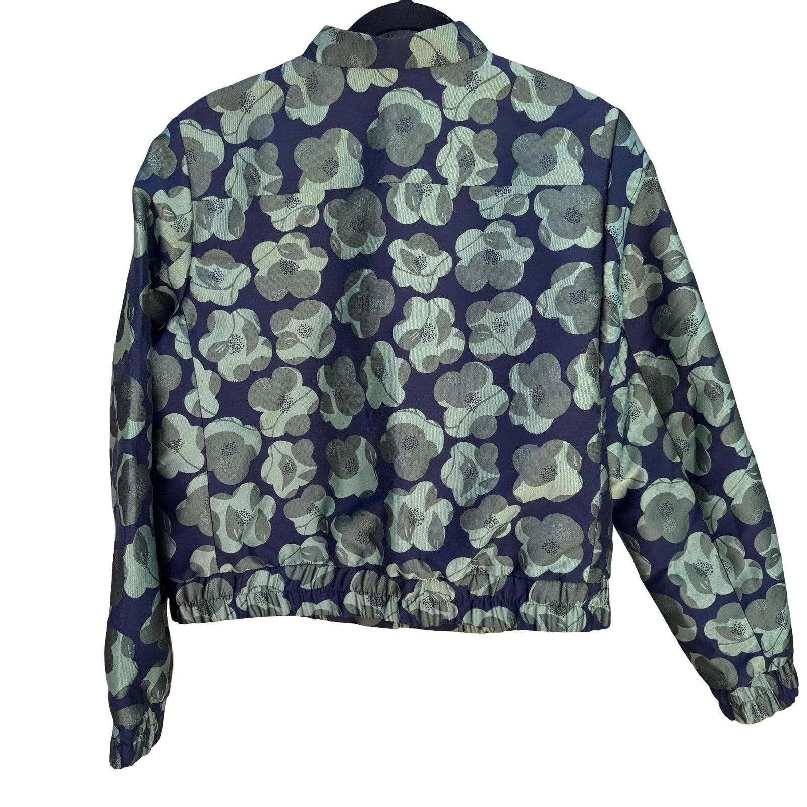 Banana Republic Navy Green Floral Jacquard Brocade Bomber Jacket Womens Med NEW