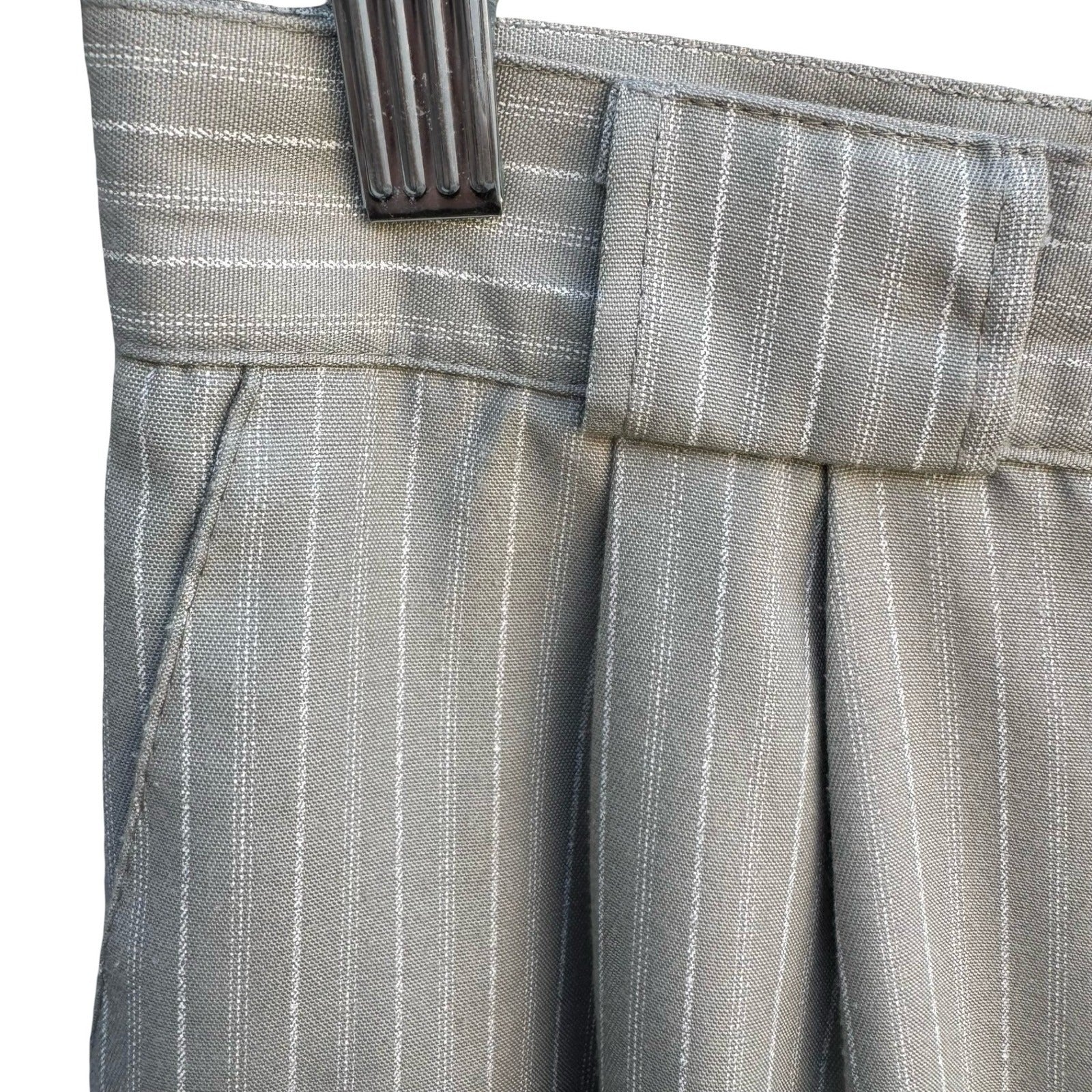 Tofy Vintage 80s Grey Pinstripe High Waisted Pleated Trousers Made in USA Womens