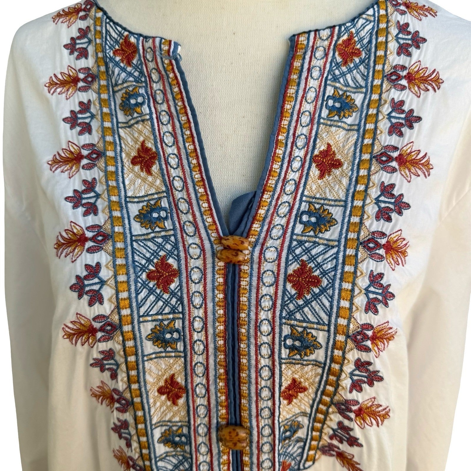 Sapphire Ethnic Tribe Boho Embroidered Peasant Tunic Kaftan Dress XL Flowy Beach