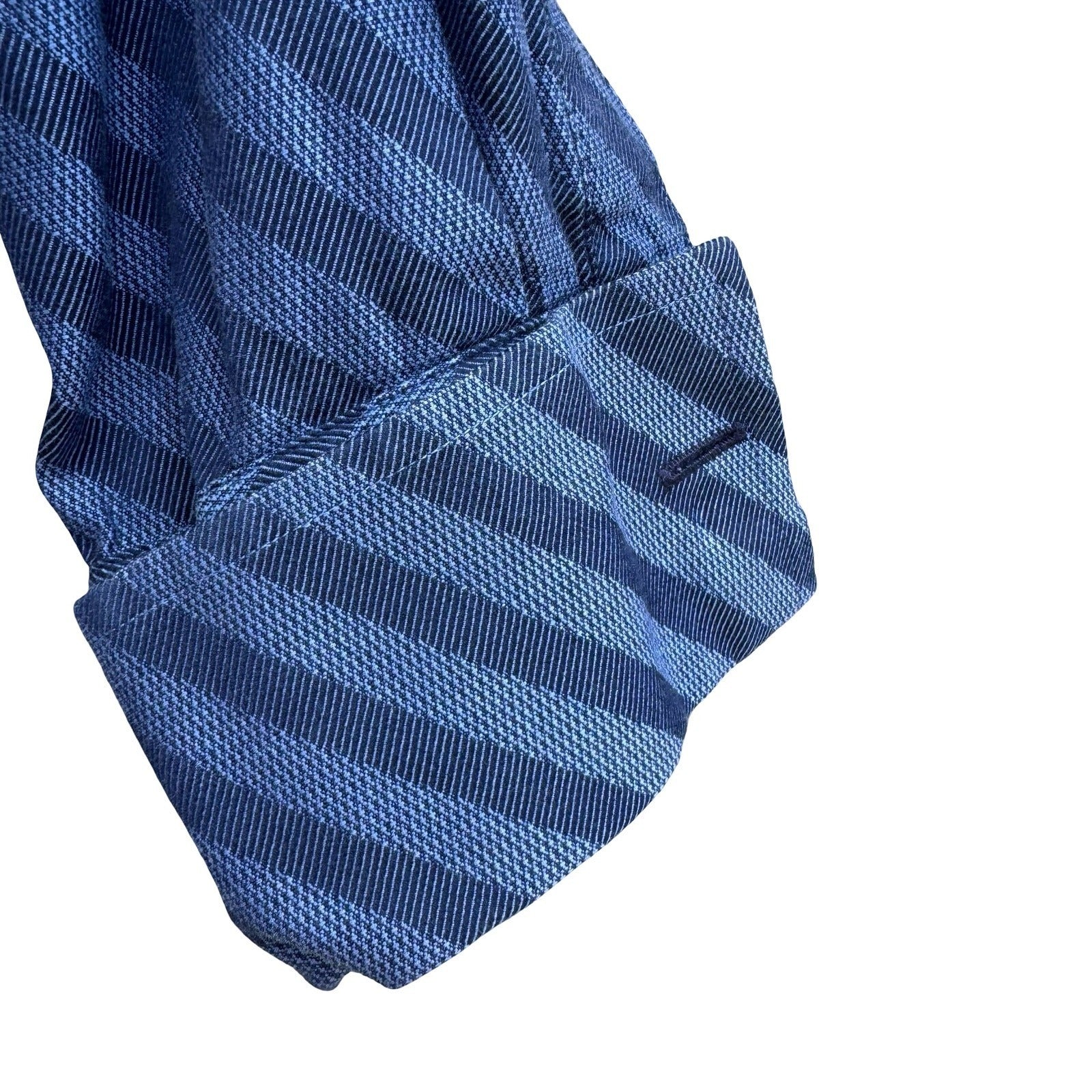 Mondo Di Marco Blue Diagonal Stripe 80s 2-Ply French Cuff Dress Shirt 17 34/35
