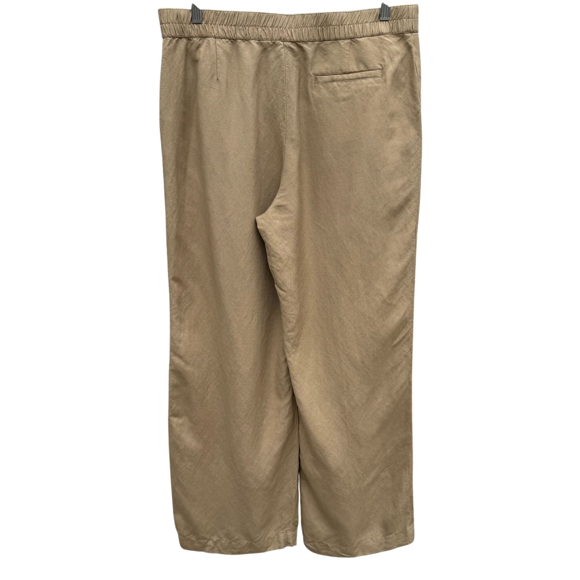 Isaac Mizrahi Live Womens Beige Elastic Waist Linen Blend Wide-Leg Casual Pants