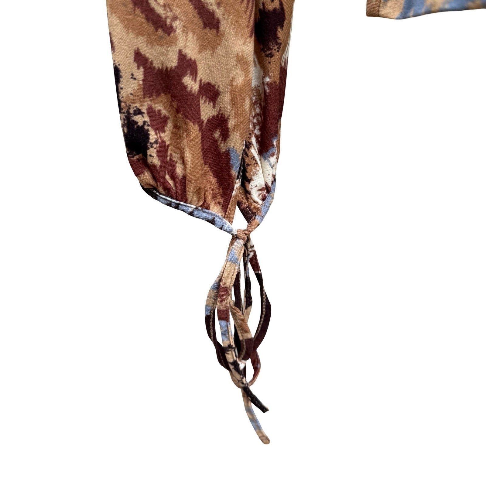 Morgan De Toi Y2K Abstract Ikat Fairy Boho Witchy Tie Cuff Peasant Top Brown S