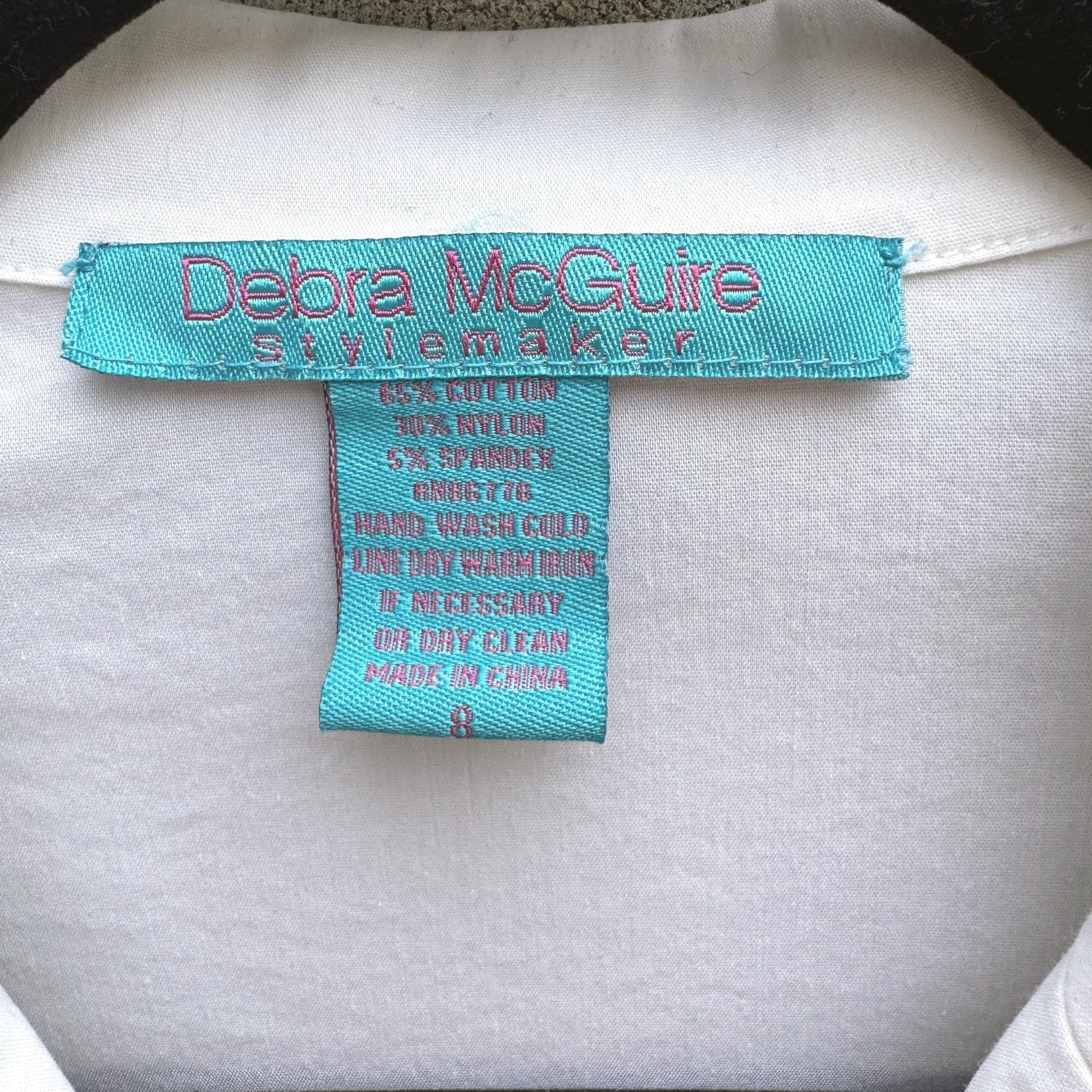 Debra McGuire Womens White Button-Up Floral Cut Out 3/4 Sleeves Shirt Blouse 8