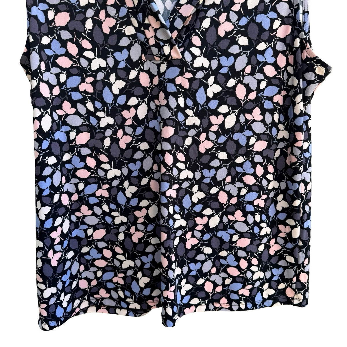 Anne Klein Careerwear Layering Floral Leaf Cowl Neck Sleeveless Blouse Navy L
