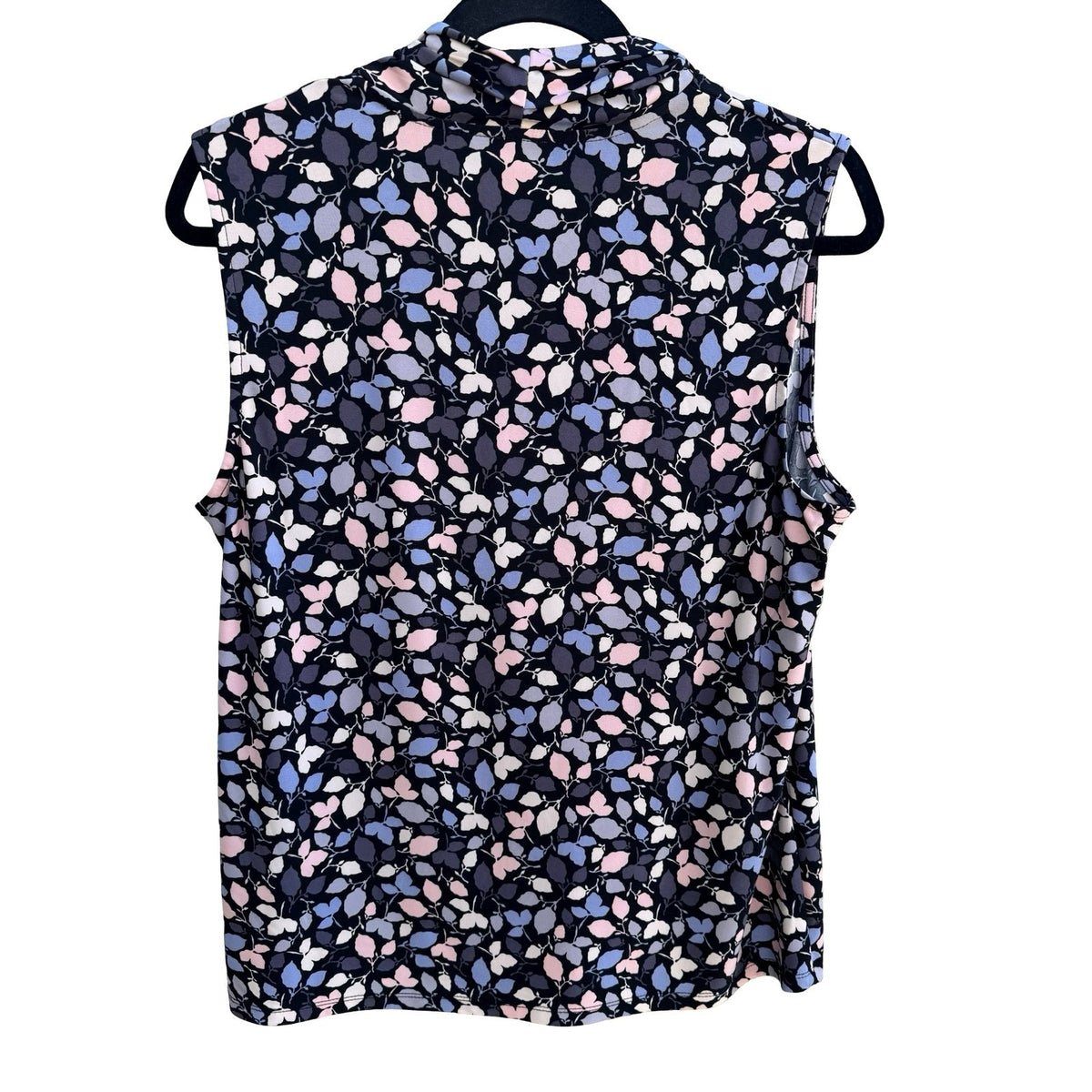Anne Klein Careerwear Layering Floral Leaf Cowl Neck Sleeveless Blouse Navy L