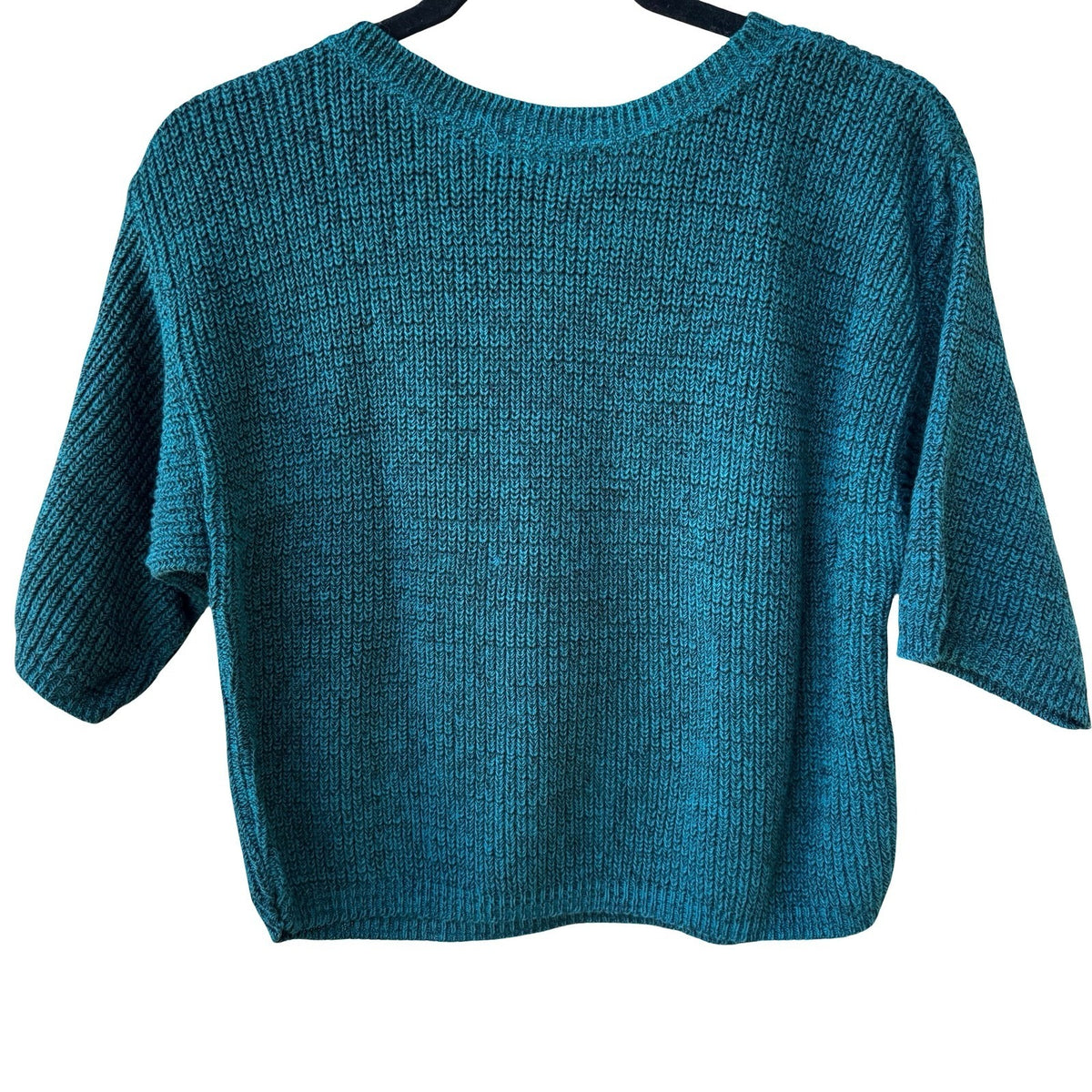 Diane Von Furstenberg Vintage 80s 90s Marled Knit Boxy Crop Sweater Teal Blue L