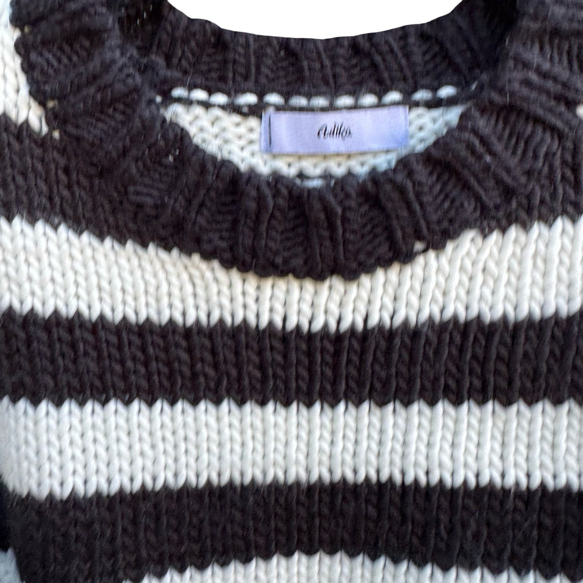 Adika Y2K Alt Emo Grunge Indie Striped Chunky Knit Cropped Oversized Sweater L