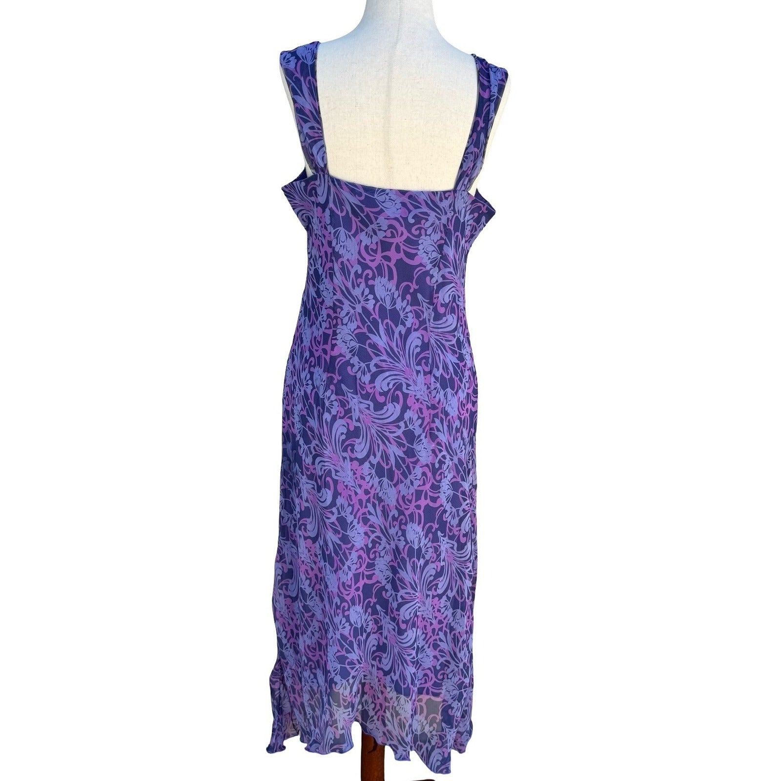 Believe Y2K Purple Floral Paisley Midi Dress Tie Shoulder Fairy 10 Whimsigoth