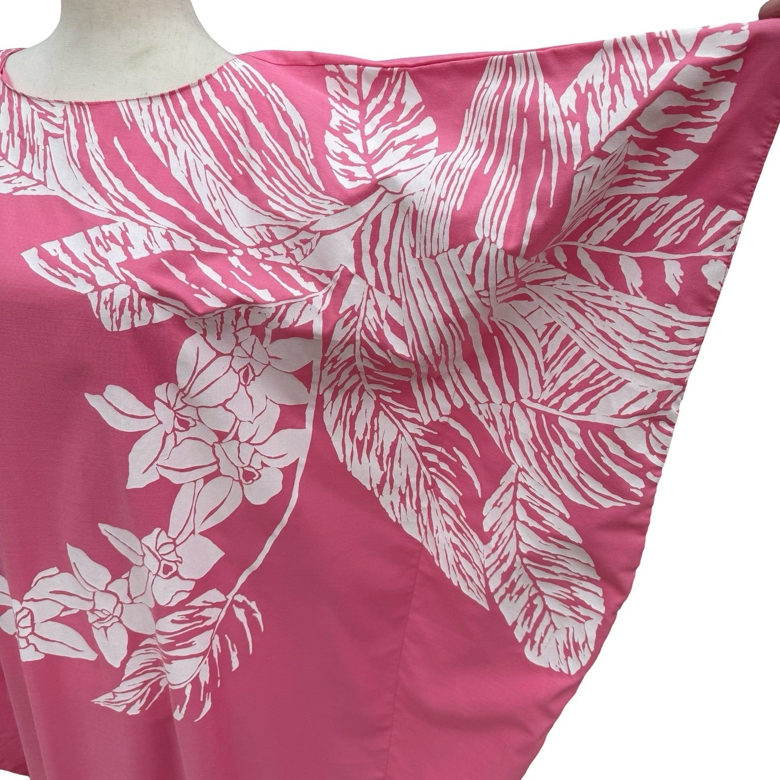 Hans Jutte Hawaii Vintage Pink Floral Kaftan Maxi Dress Batwing Sleeve Made USA