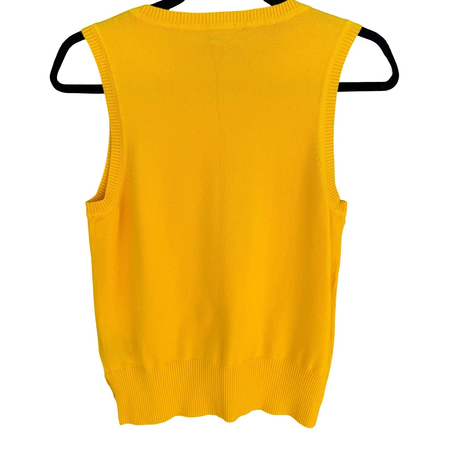 Argyle Womens Yellow Sleeveless Sweater Vest Crew Neck Side Buttons Medium NEW