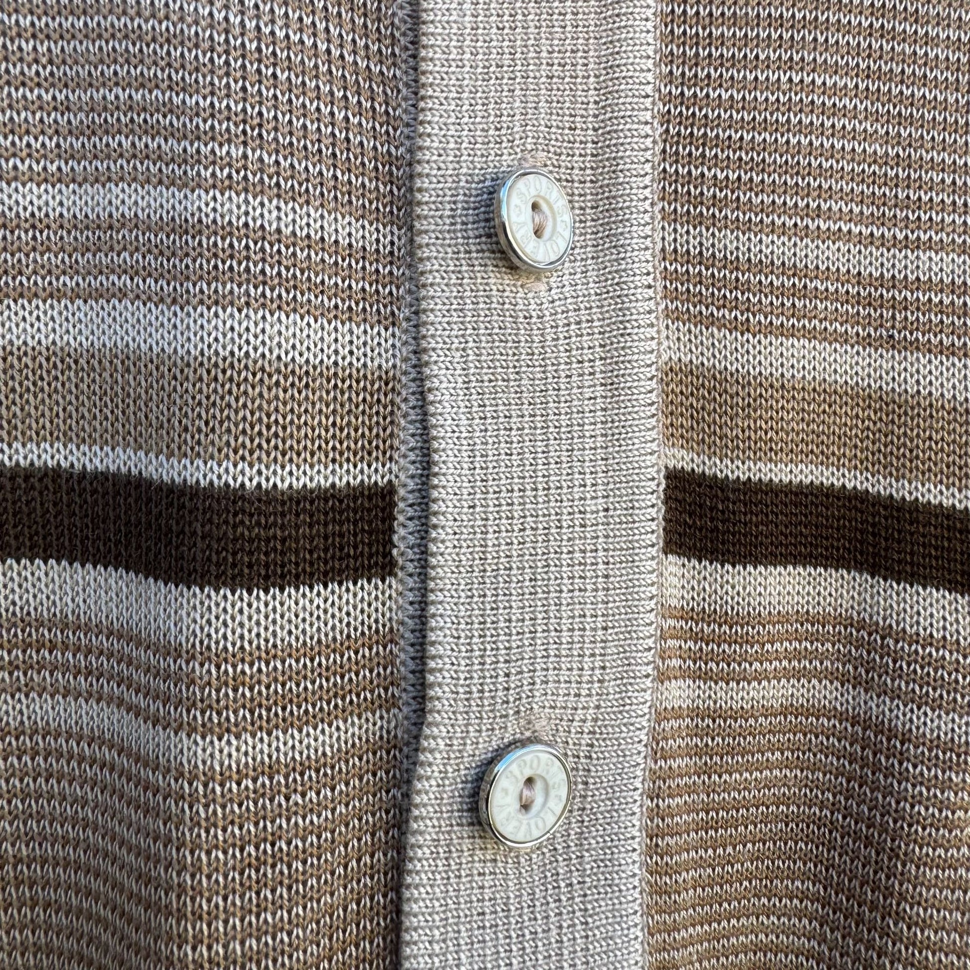 Baik Jak Vintage Mens Beige Brown Striped Long Sleeve Italian Knit Polo Shirt M