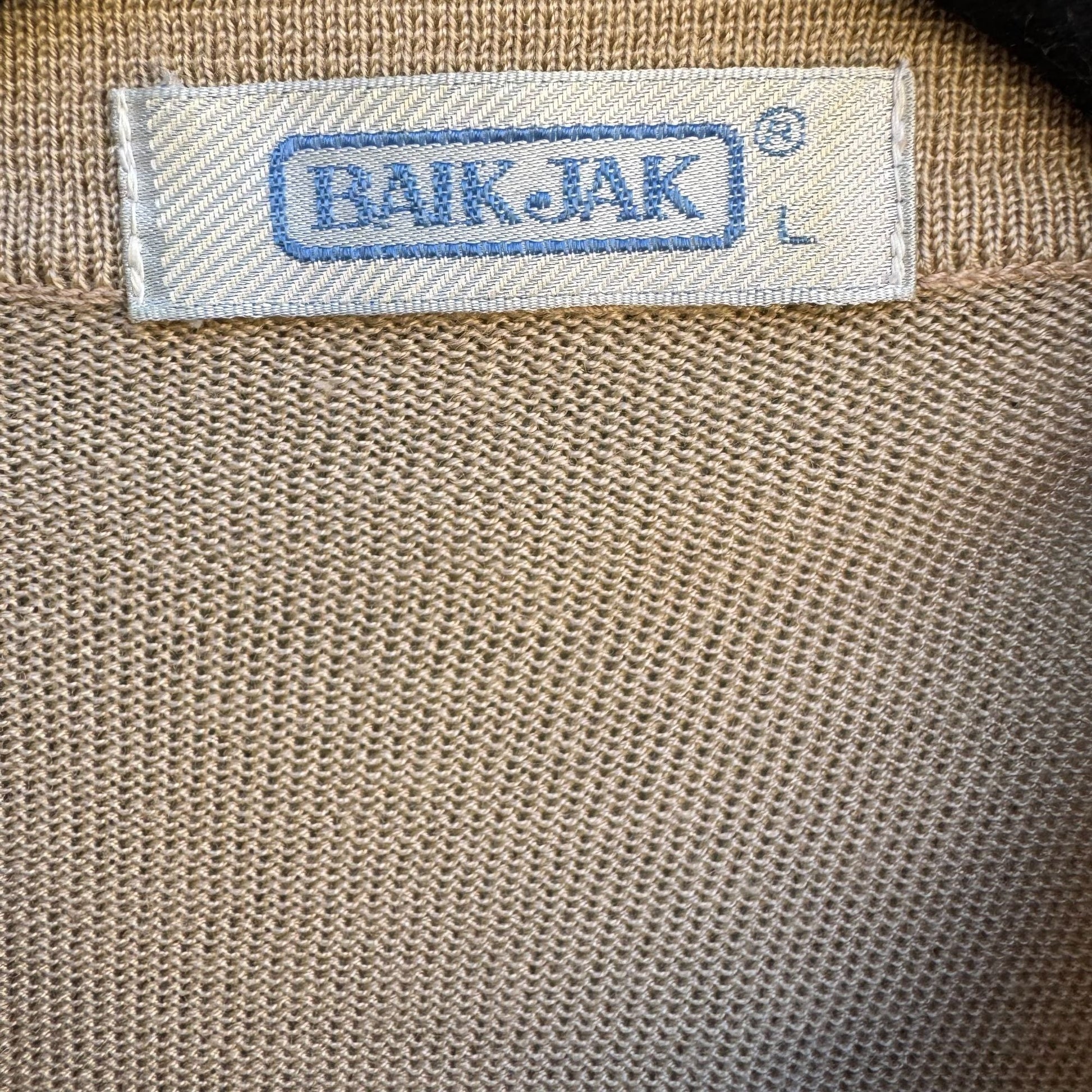 Baik Jak Vintage Mens Beige Brown Striped Long Sleeve Italian Knit Polo Shirt M