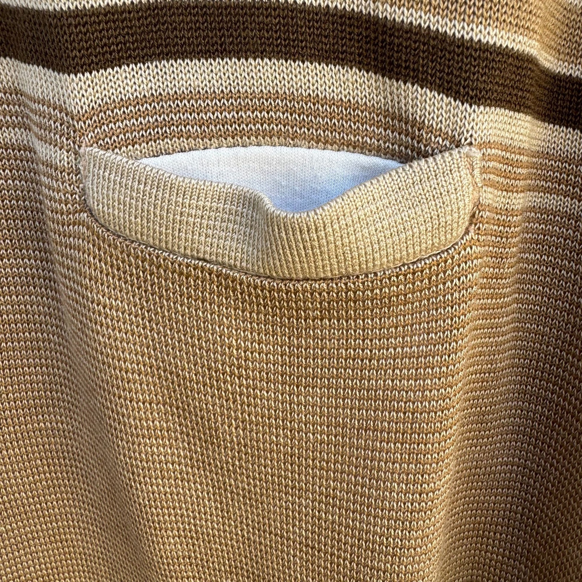 Baik Jak Vintage Mens Beige Brown Striped Long Sleeve Italian Knit Polo Shirt M