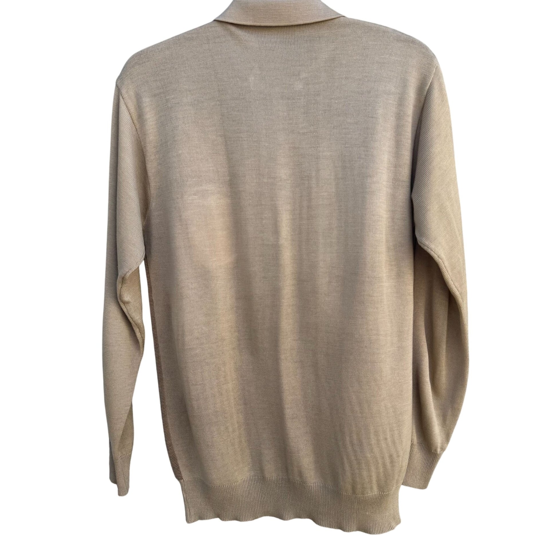 Baik Jak Vintage Mens Beige Brown Striped Long Sleeve Italian Knit Polo Shirt M