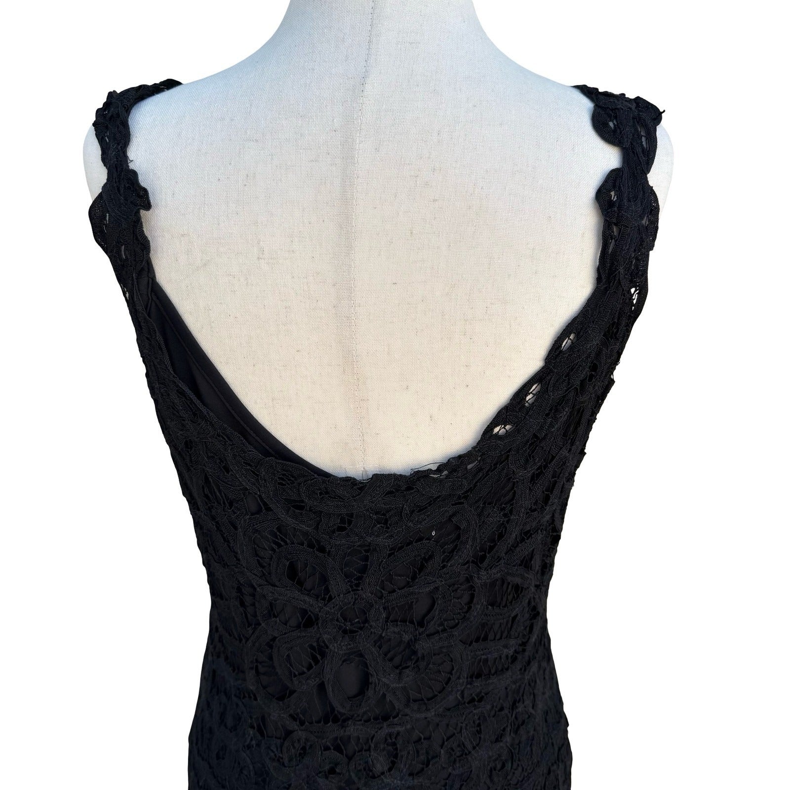 Kroshetta Papillon Vintage 80s Black Crochet Sequin Midi Evening Dress Womens M
