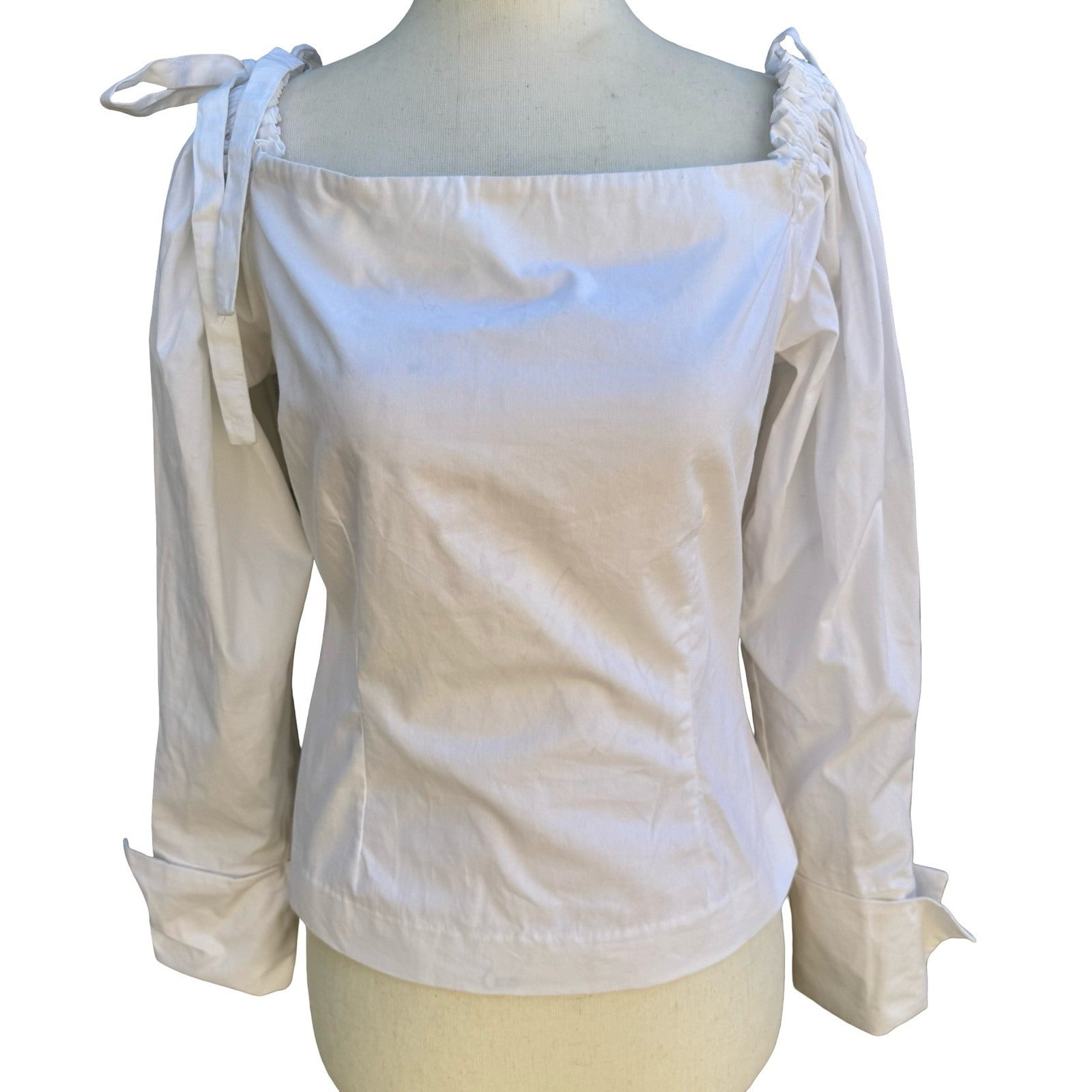 DO+BE Coquette Romantic Off Shoulder Tie Sleeve Square Neck Chic Blouse White XS