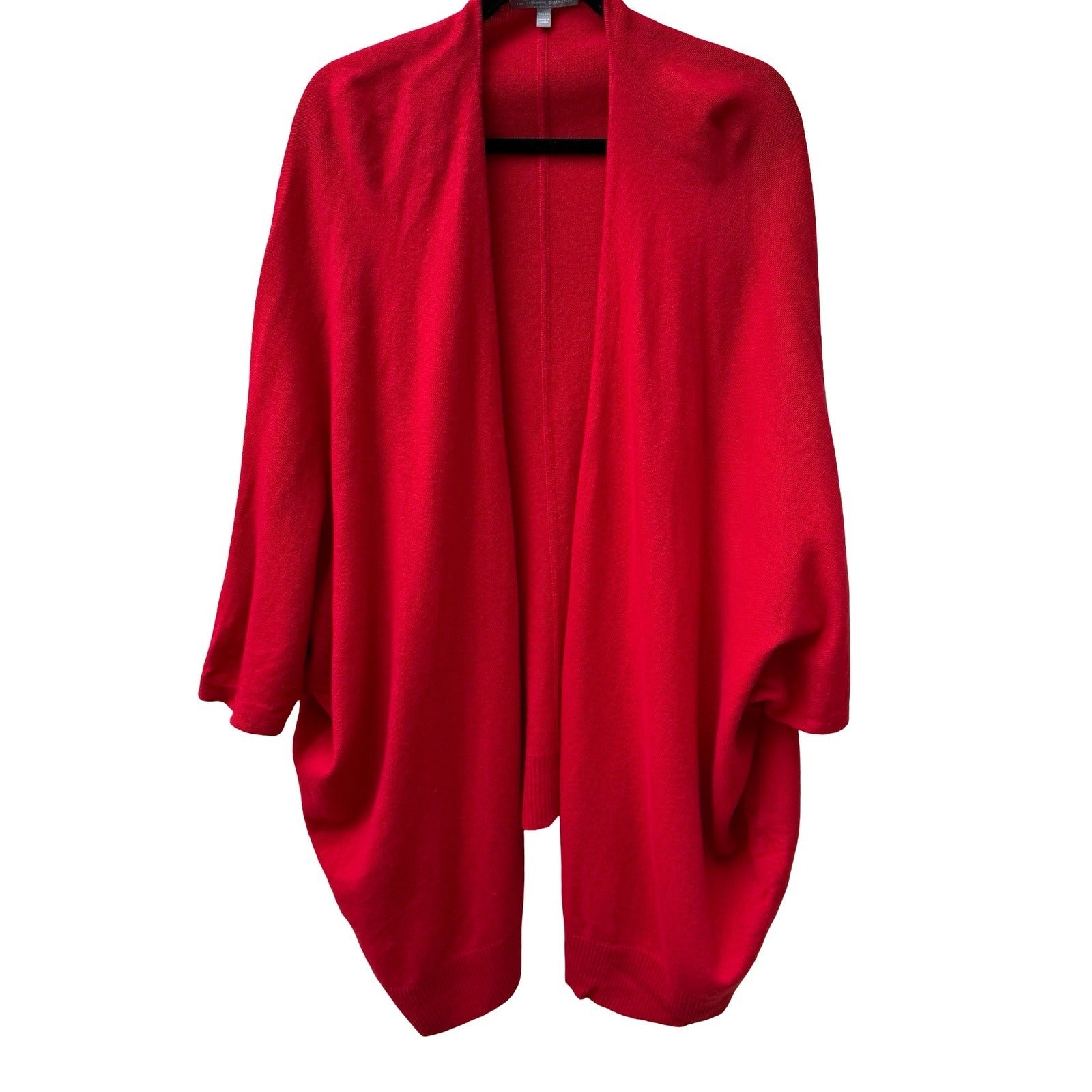 Neiman Marcus Cashmere Collection Luxury Tomato Red Open Front Cocoon Cardigan