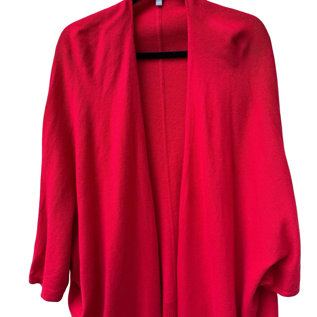 Neiman Marcus Cashmere Collection Luxury Tomato Red Open Front Cocoon Cardigan