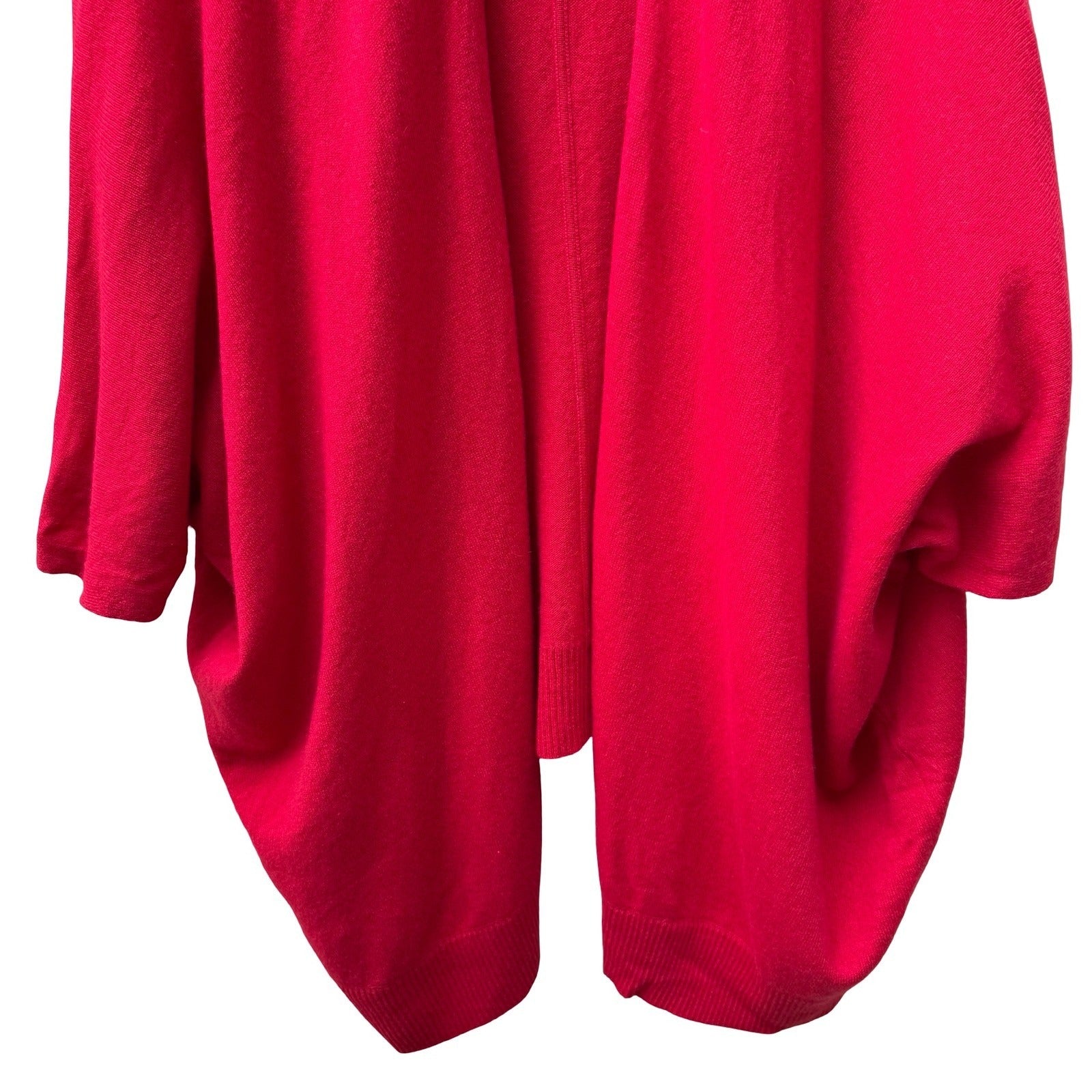 Neiman Marcus Cashmere Collection Luxury Tomato Red Open Front Cocoon Cardigan